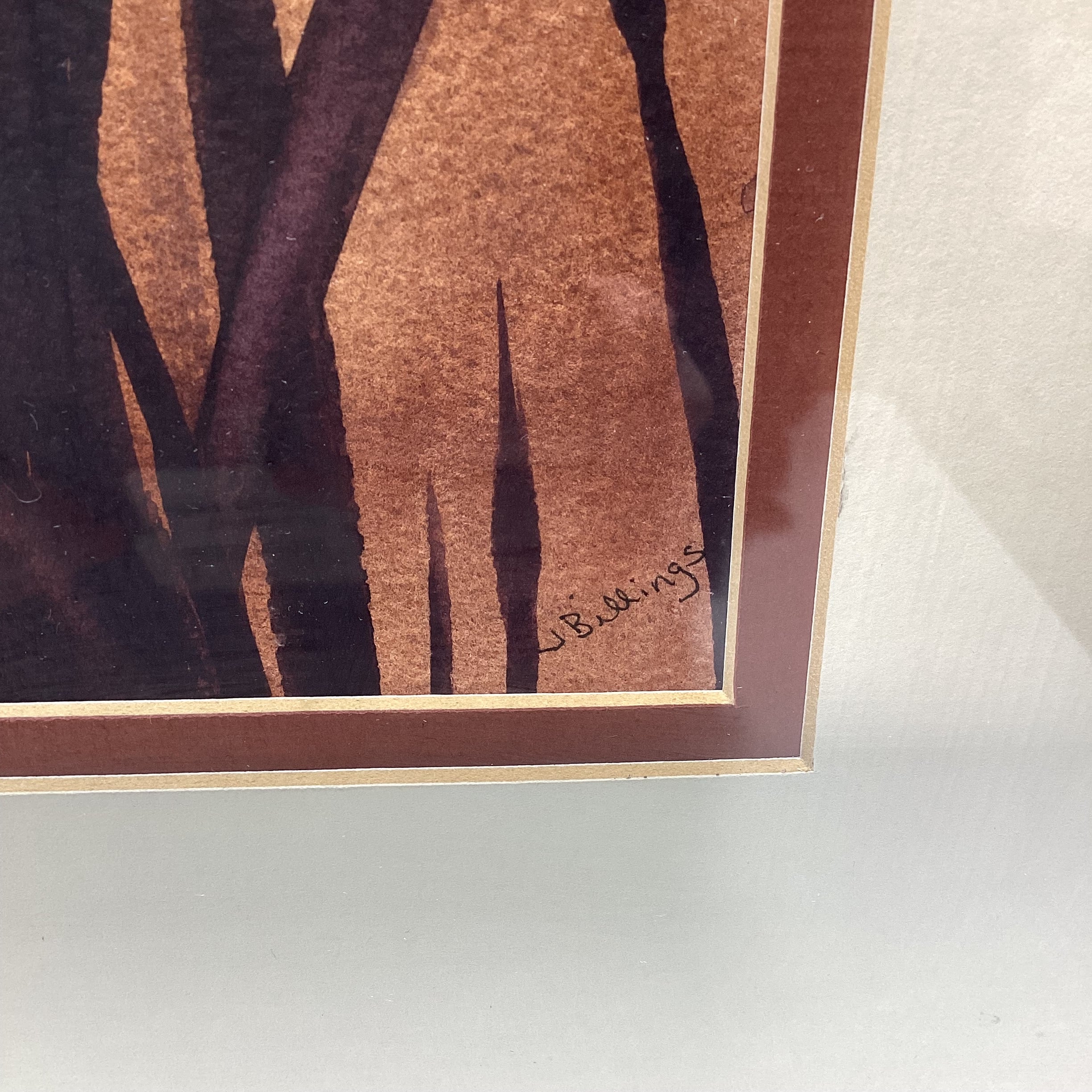 J. Billings Signed Original Cat Tail Watercolor 18" x 44"