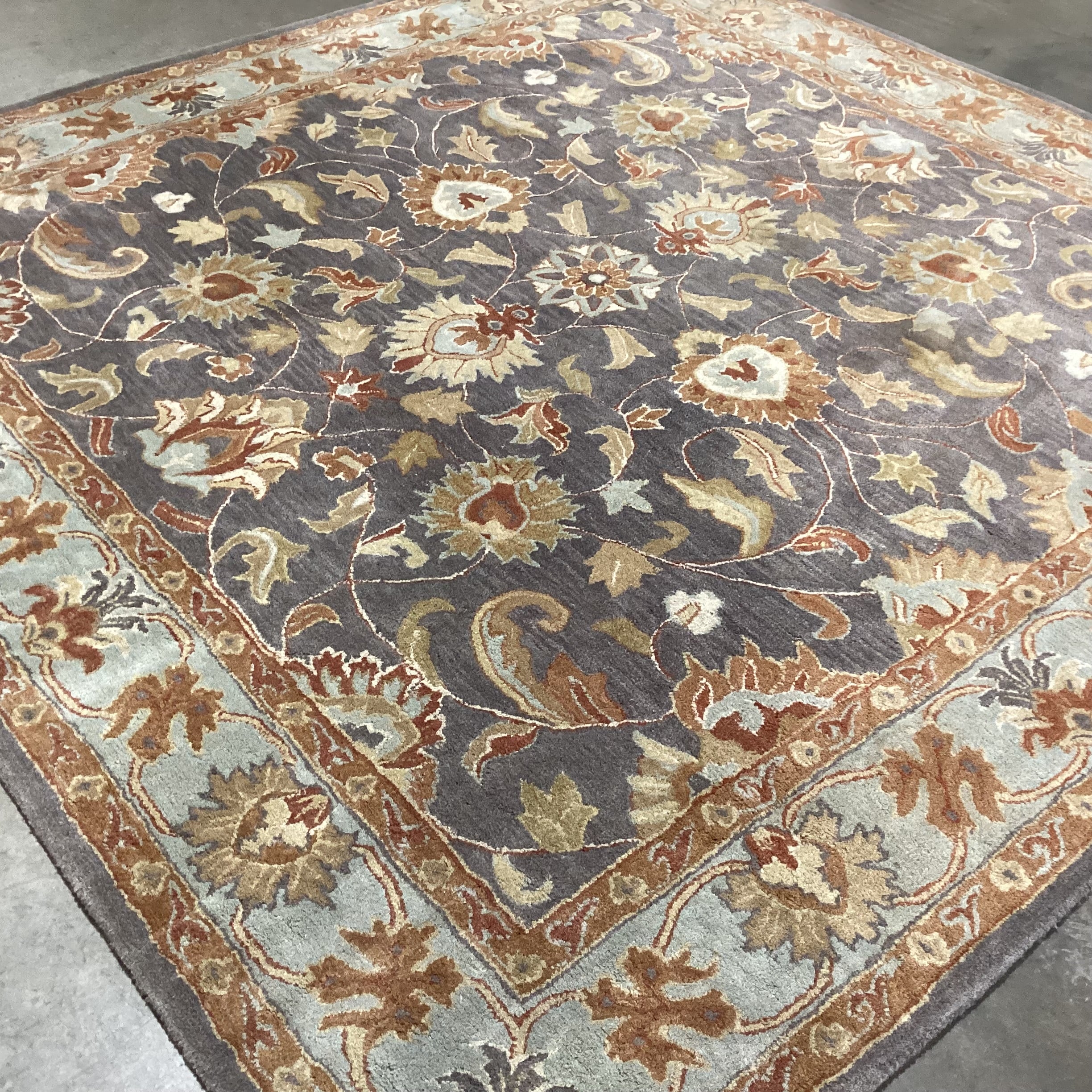 Surya Caesar Grey Gold Rust Floral Wool Rug 8'x 8'