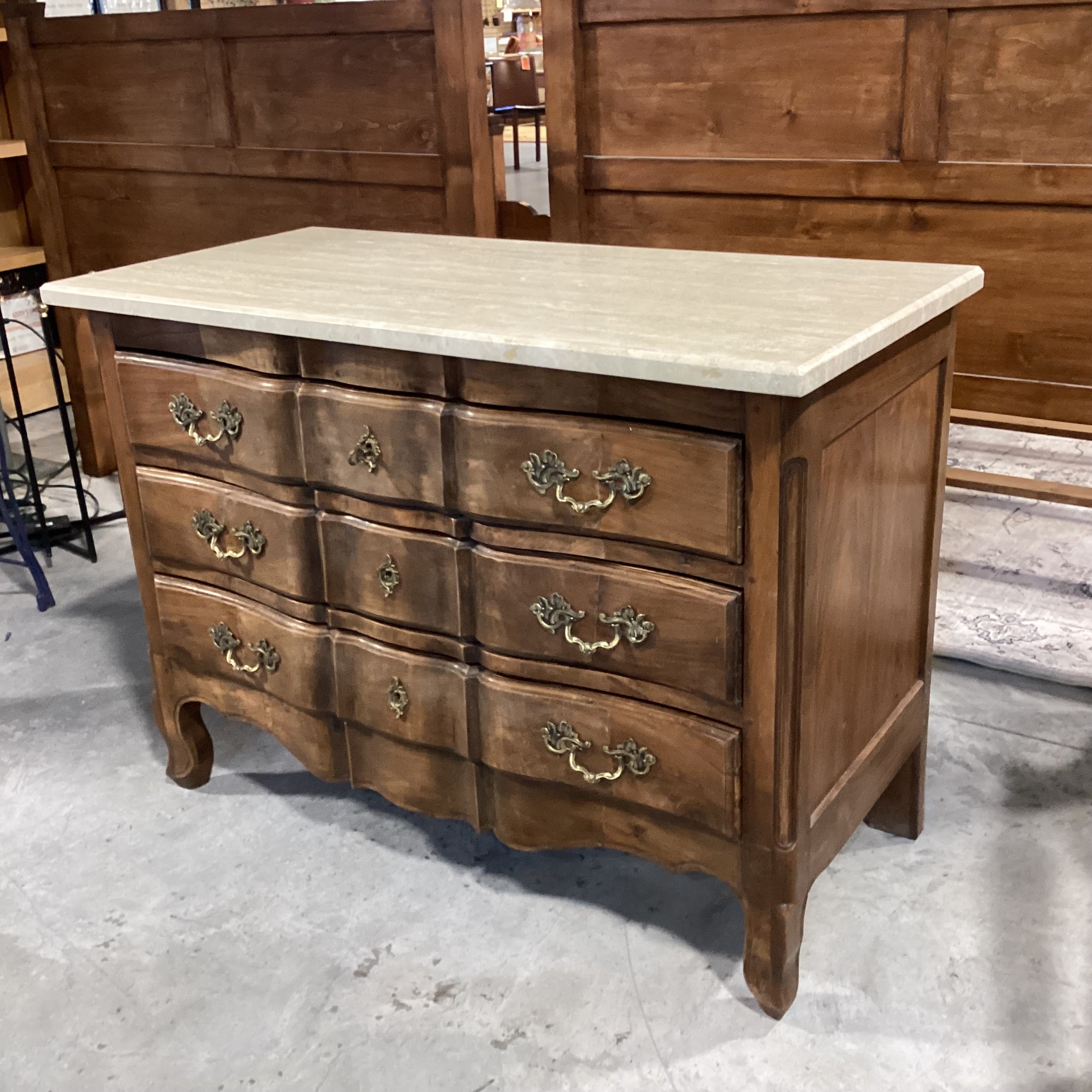 Antique French Provincial Oak 3 Drawer with Travertine Top Chest 47"x 22"x 34"