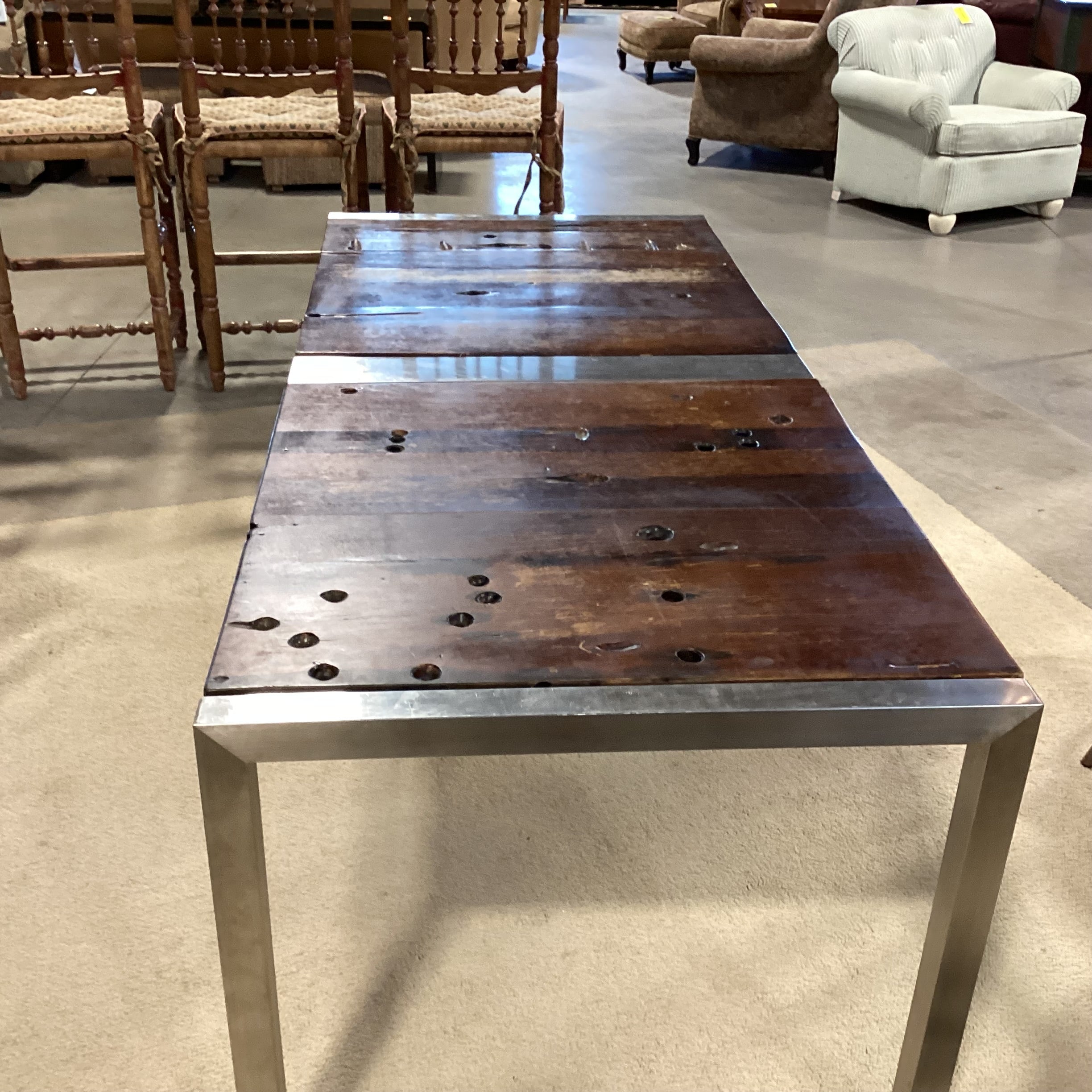 Custom Salvaged Antique Recycled Wood From Chinese Trading Boats & Metal Dining Table 78"x 34.5"x 30"