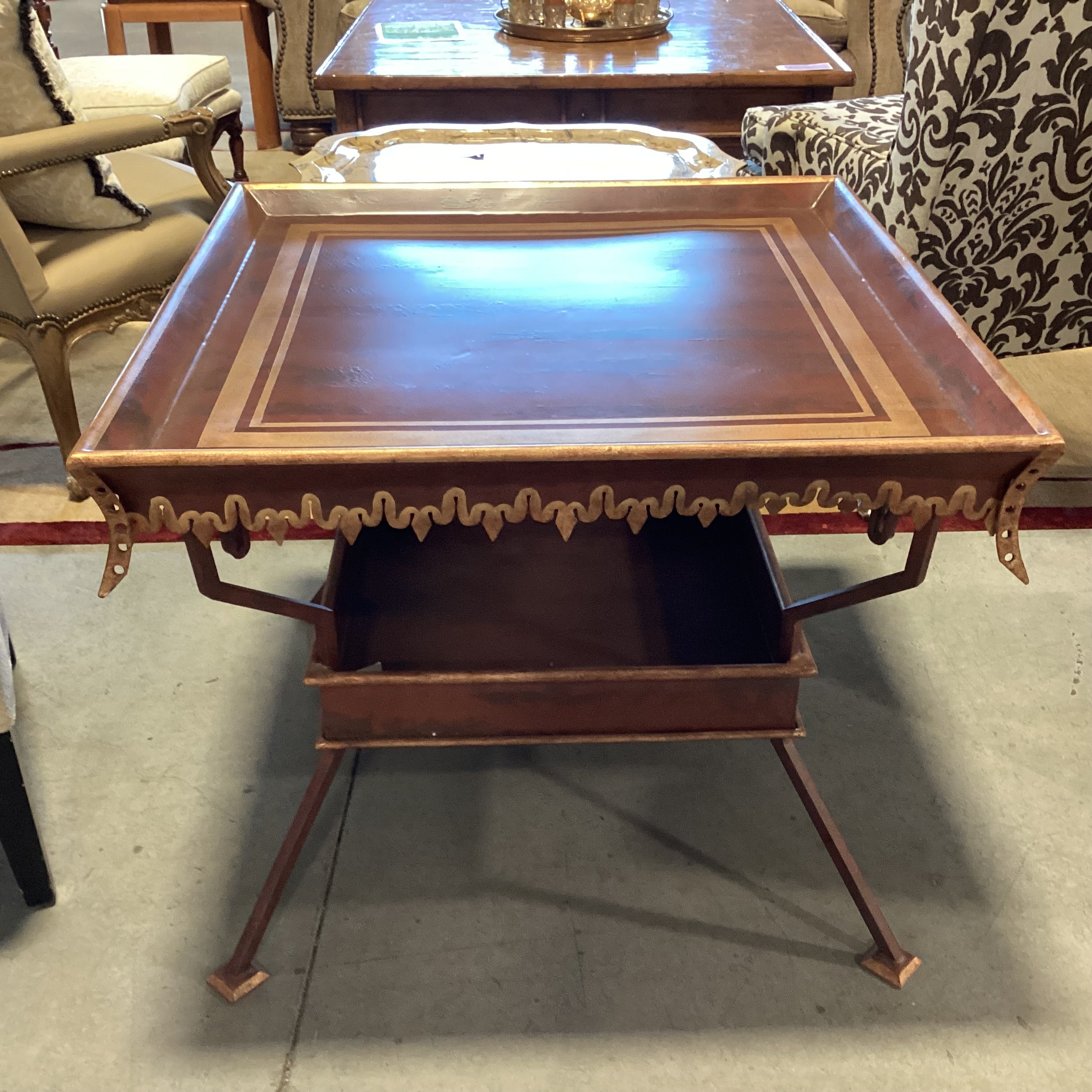 Rust Red & Gold Ornate Metal Accent Table 33.5"x 33.5"x 27"