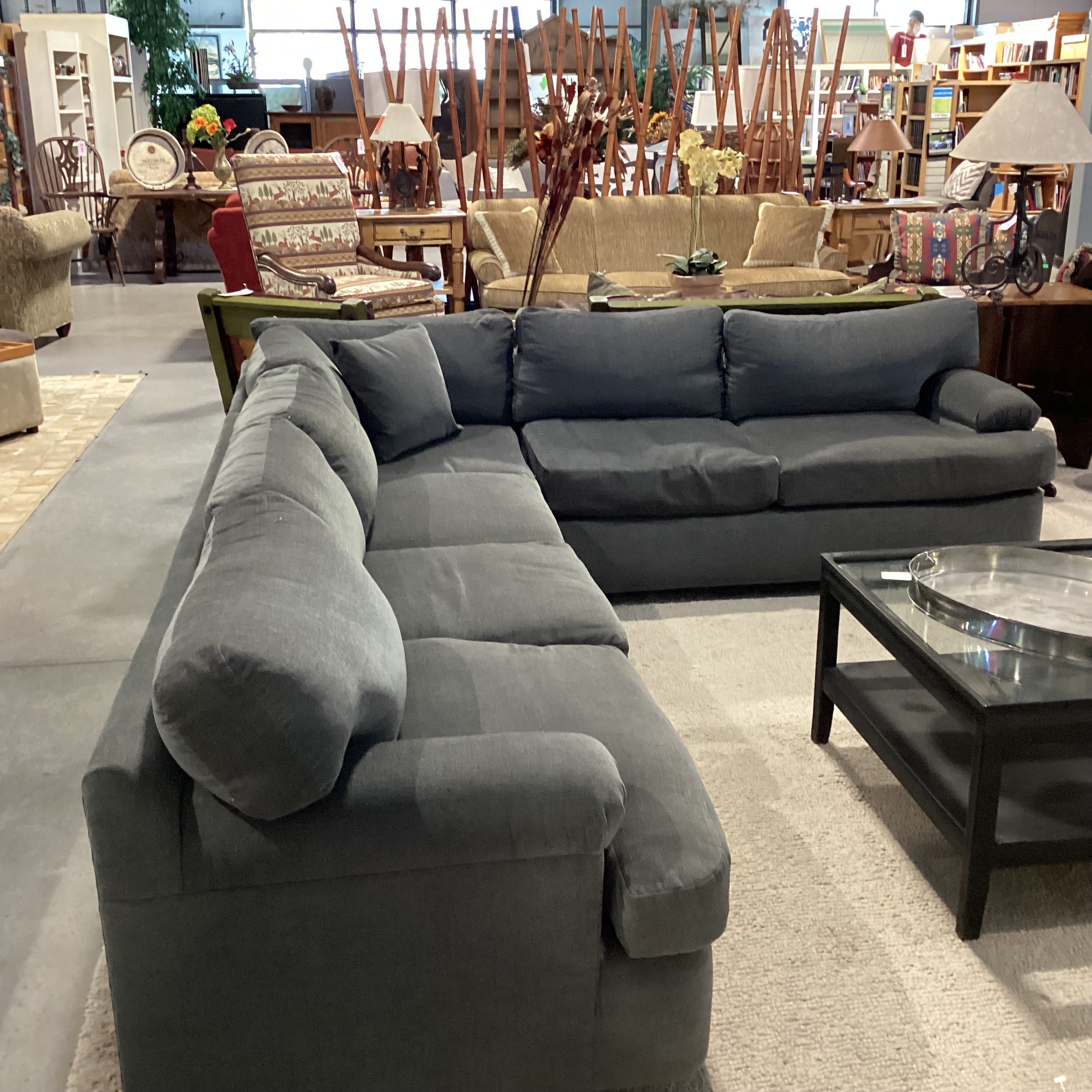 Charcoal Low Profile Down Mix 3 Piece Sectional 96"x 114"x 34"x 26"