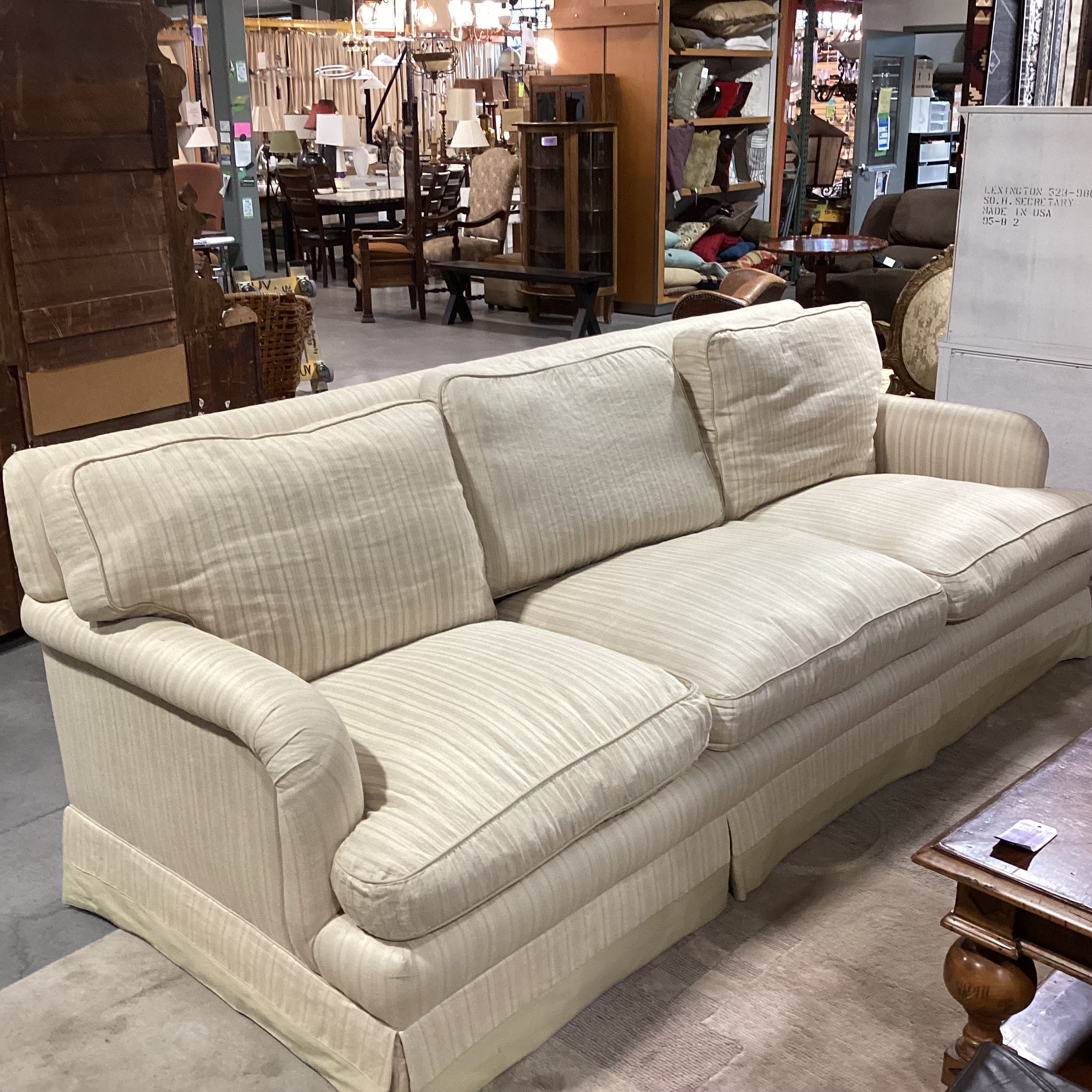Custom Gold & Wheat Woven Stripe Down Mix Long Sofa 111"x 44"x 39"