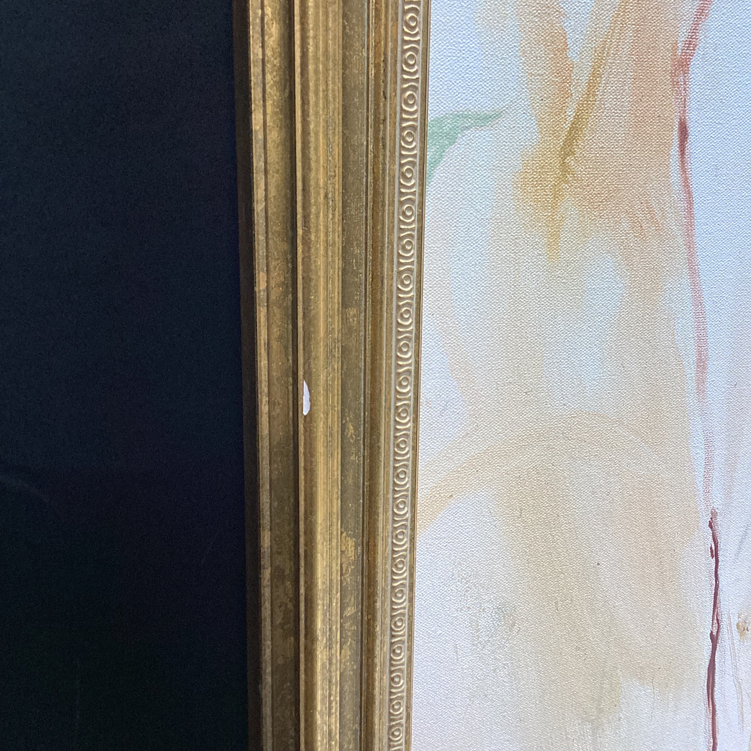 Artist Signed Figure Study Painting Print In Gold Frame 35" x 45"