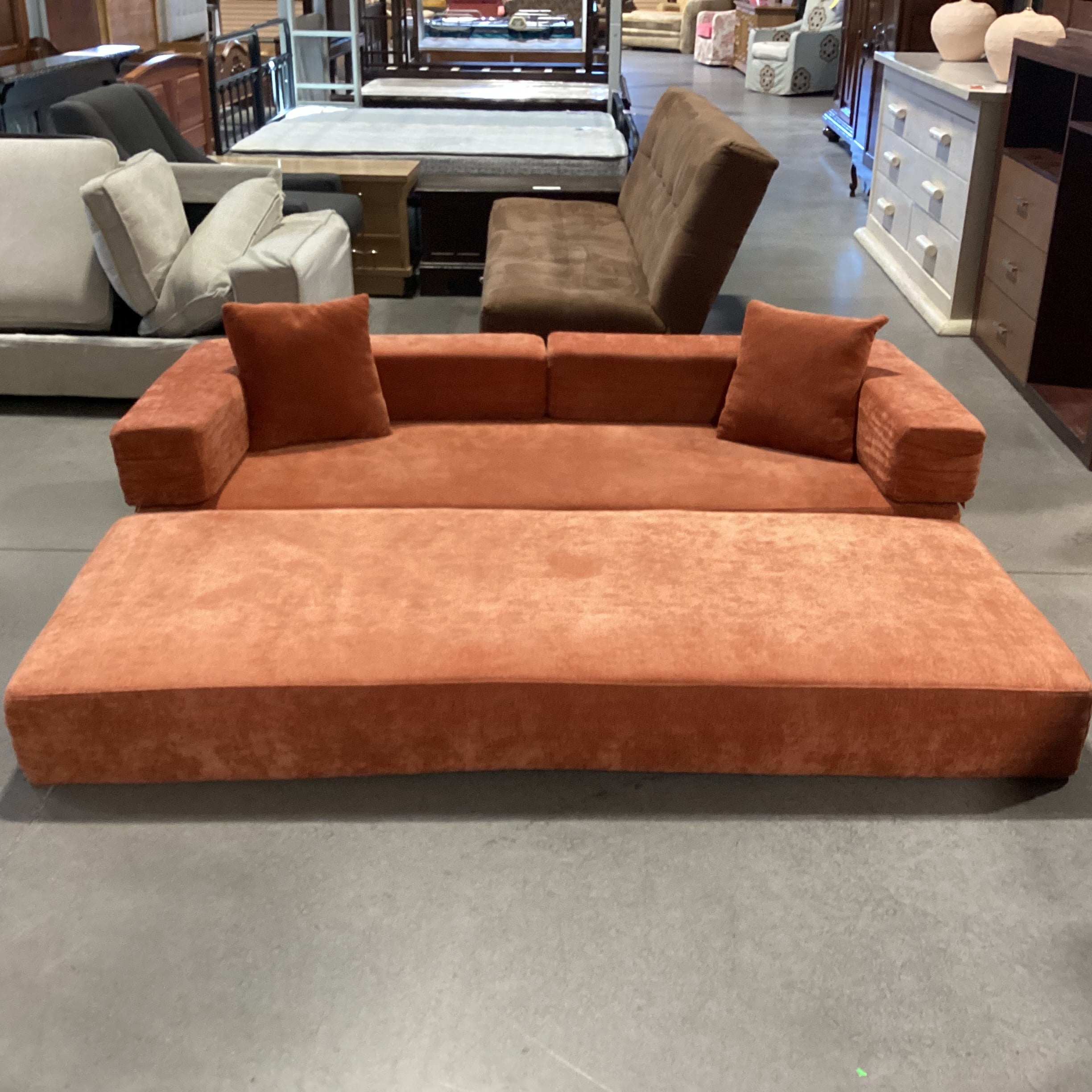 Burnt Orange Chenille Woven Convertible Sofa 81"x 32" to 65"x 26"