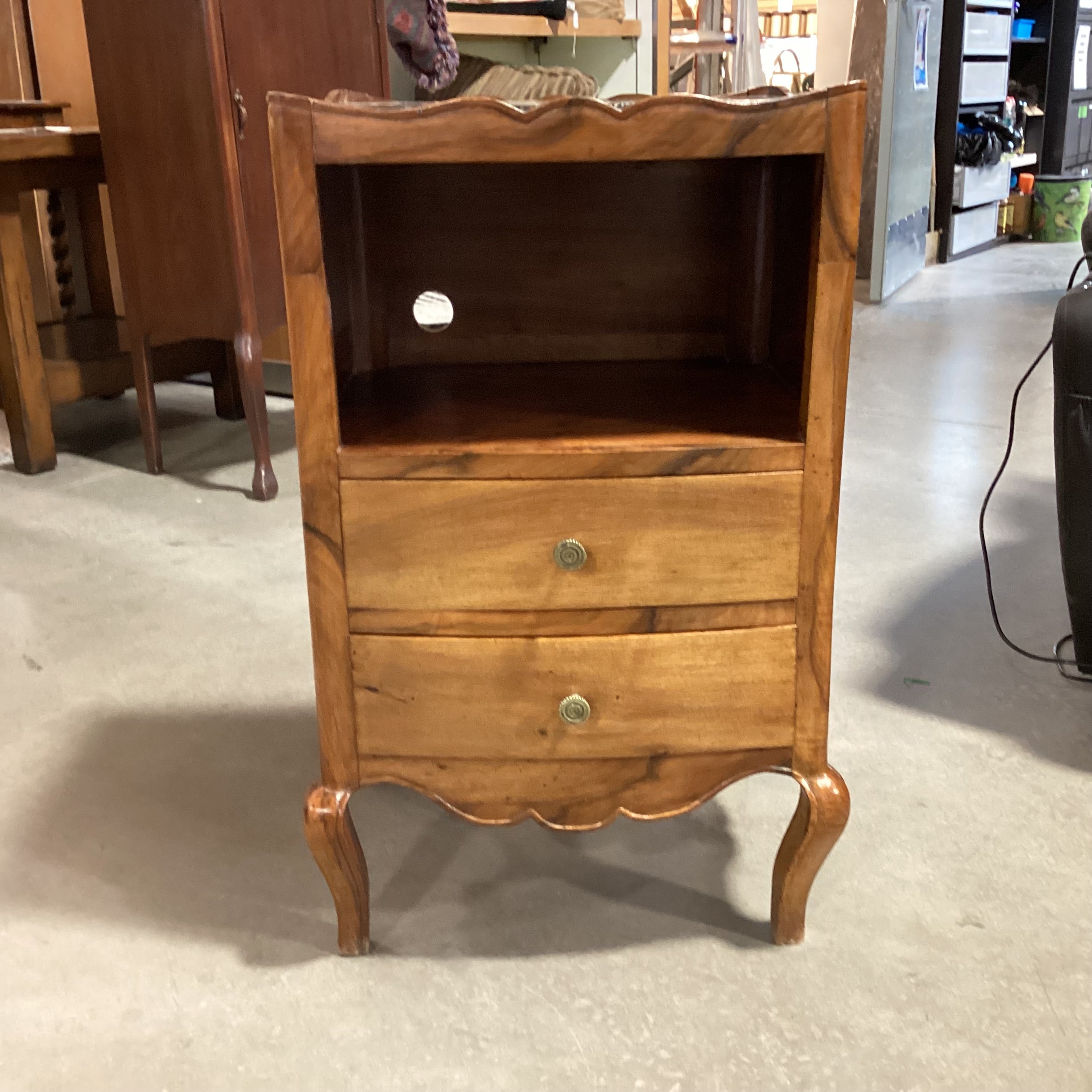 Antique Ornate Carved Walnut & Stone Top 2 Drawer with Cubby Nightstand 16"x 19"x 30"