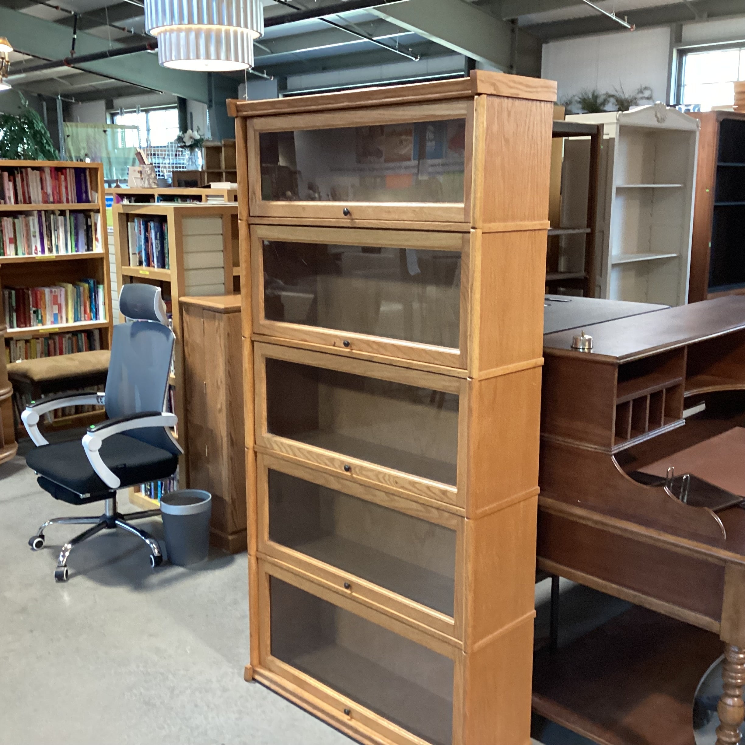 Light Oak & Glass Doors Barrister Bookcase 36"x 13"x 73"