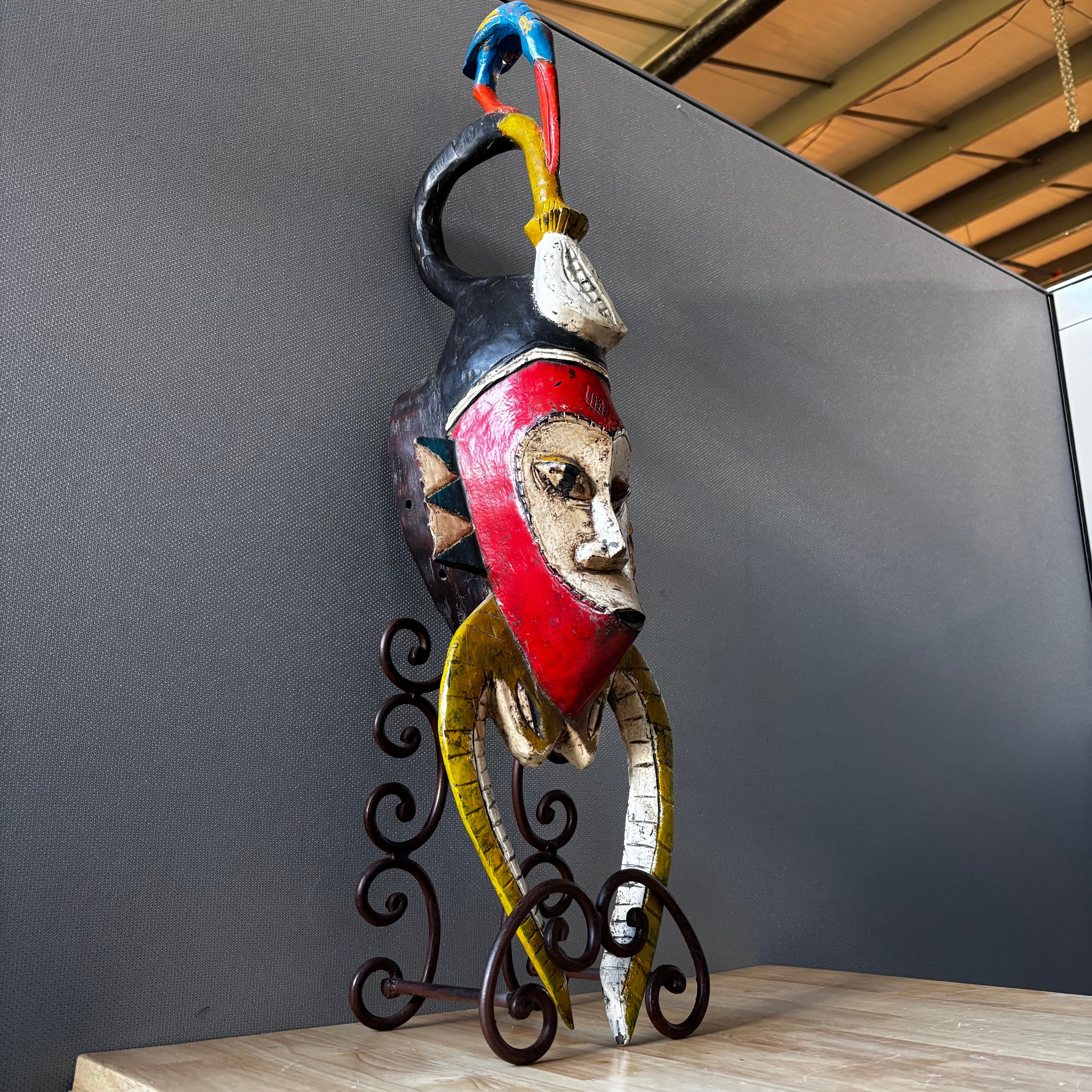 Vintage Handcrafted African Guro Mask, 7"x 7"x 30"