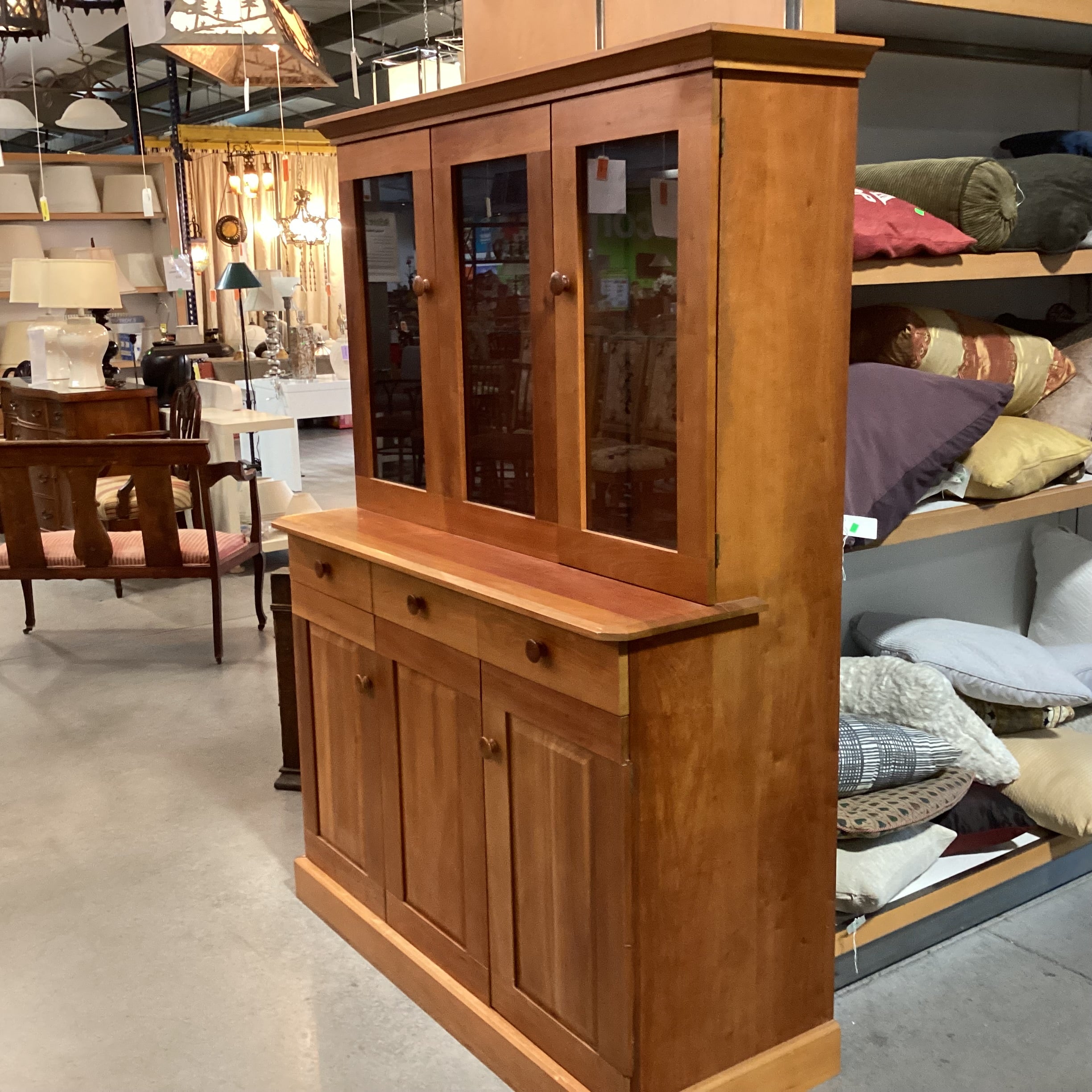 Cherry Wood & Glass 2 Drawer 4 Door China Hutch 51"x 21"x 71"