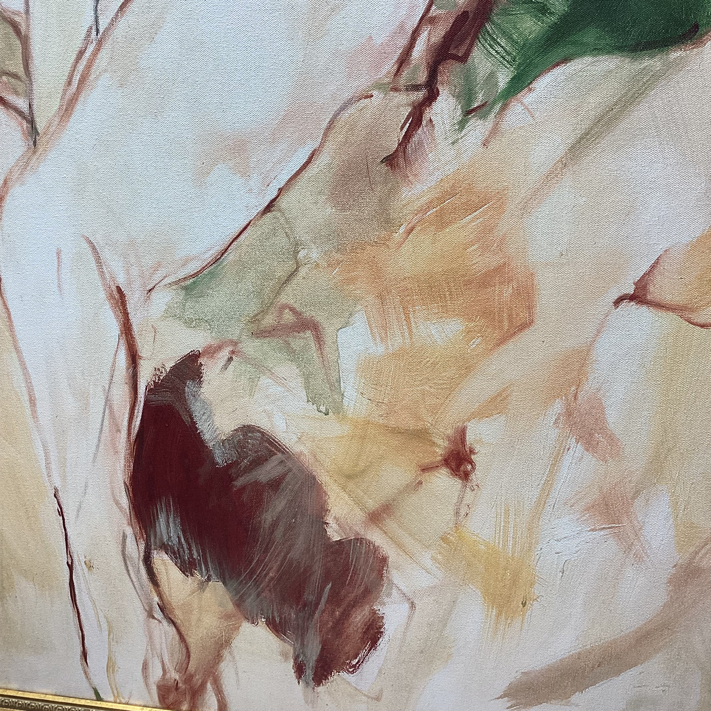 Artist Signed Figure Study Painting Print In Gold Frame 35" x 45"