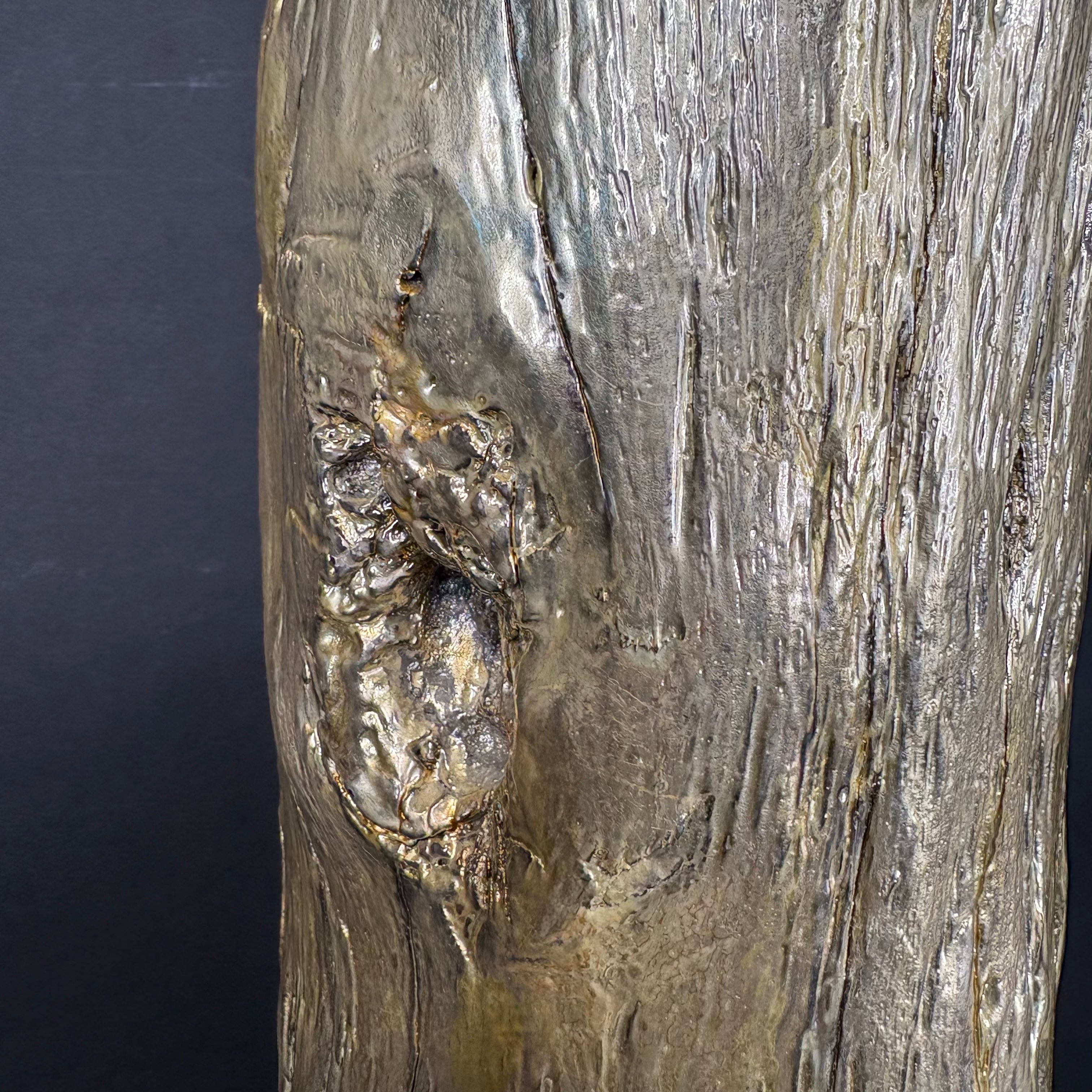 Modern Rustic Silver Gilt Log with Outlet Port Table Lamp 10”x 10”x 20”