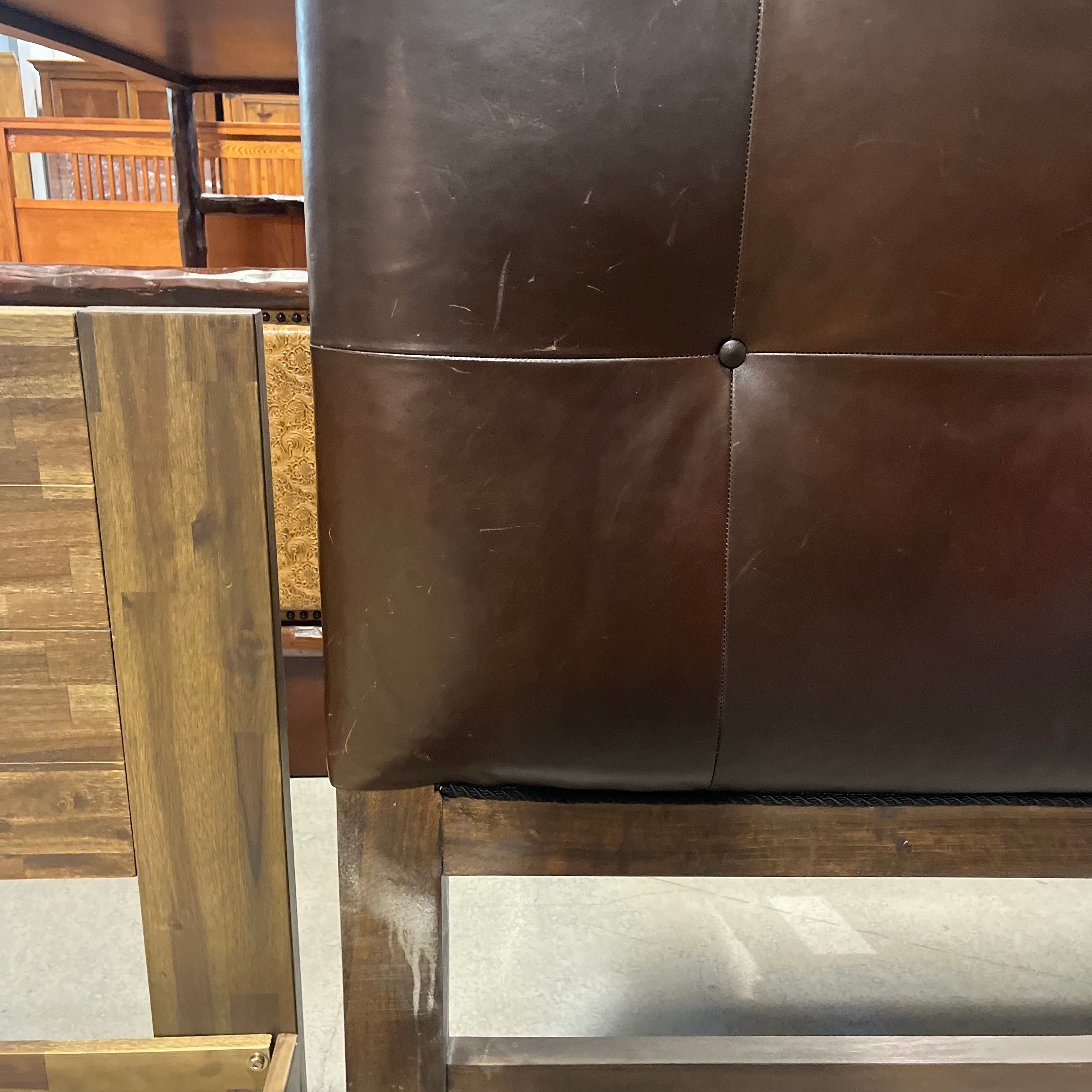 King Solid Dark Finish Wood and Dark Leather Bed Set 79"x 83"x 78"