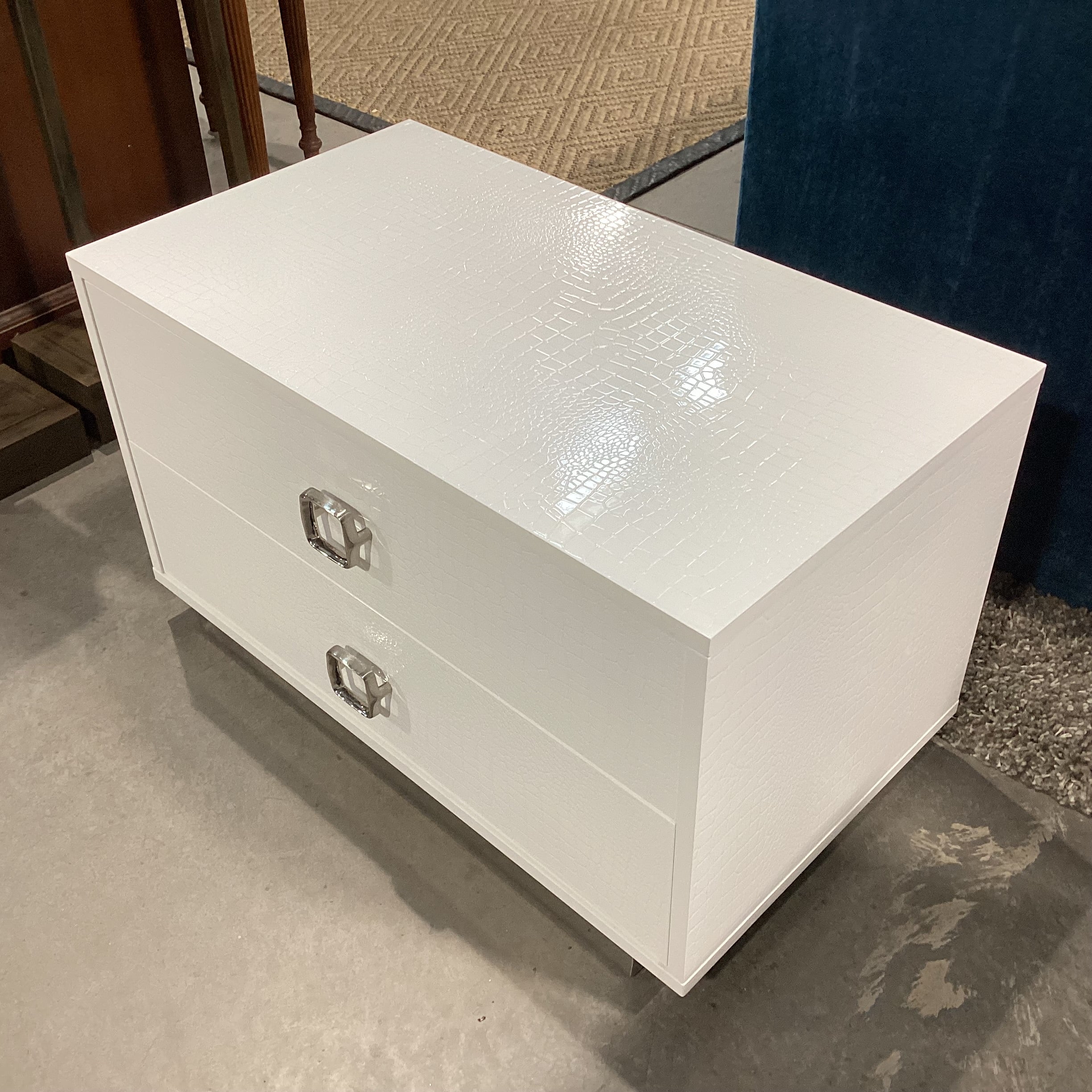 A&X Casa Milano White Croc Style Faux Leather 2 Drawer Nightstand 31.5"x 19"x 19"