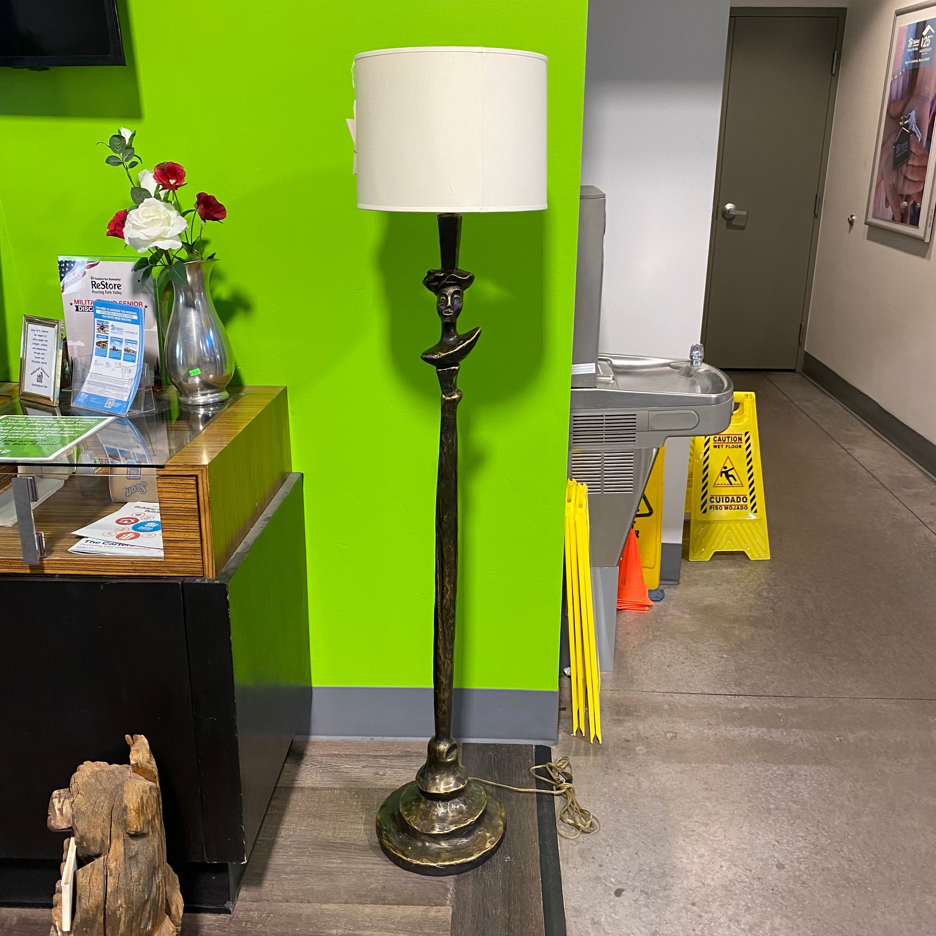 Giacometti Style Sirmos Plaster Tete De Femme with Shade Floor Lamp 11" Diameter x 61.5"