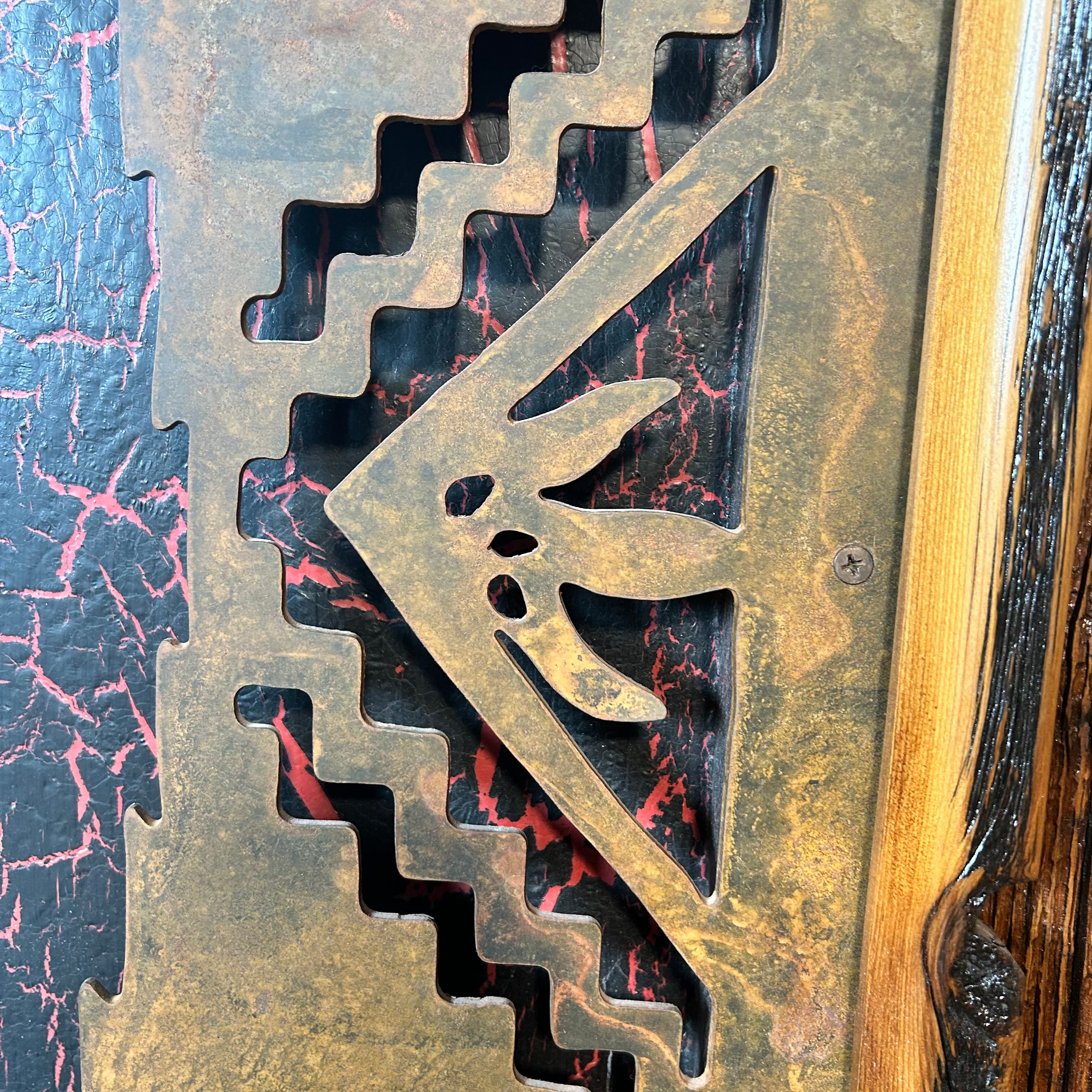 Kieth Rookwood Pencil Drawing Of A Native American Chief With One Of A Kind Custom Frame Made From Pine Wood Laser Cut Iron And Acrylic Crackel Backing 48"x 48"