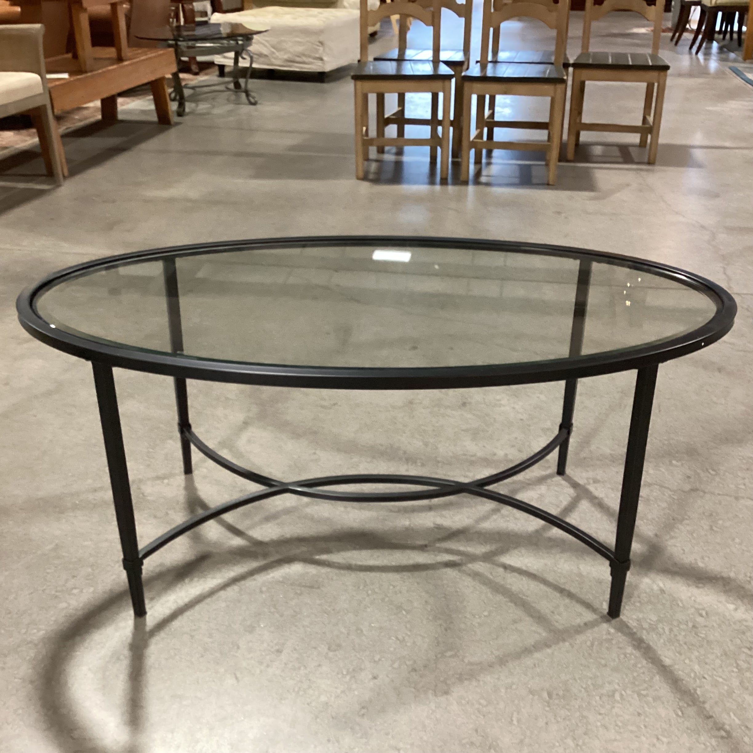 Oval Black Metal & Glass Coffee Table 45"x 25"x 19"