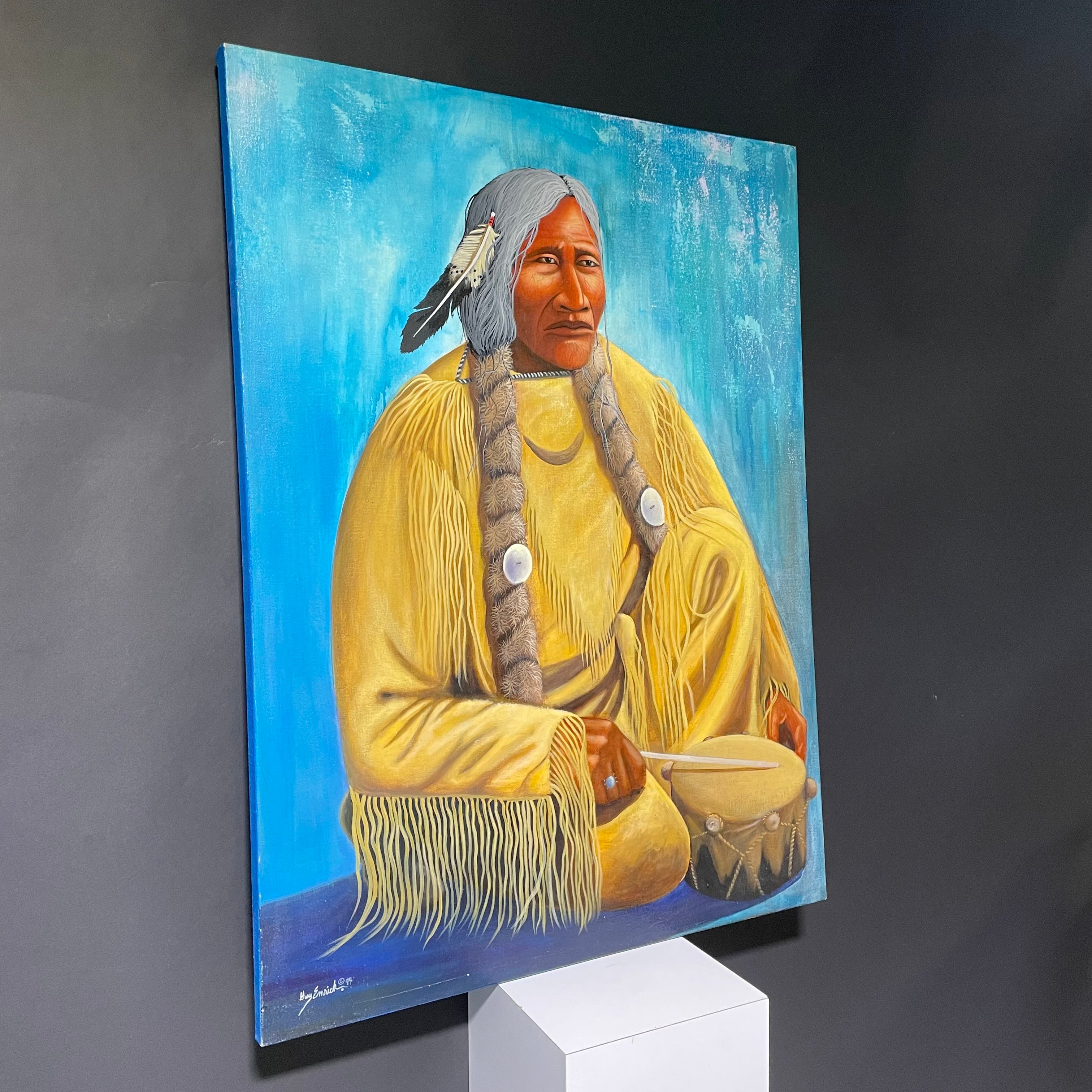 Gary Emrich Signed/Dated Native American Portrait Original Painting 36" x 48"