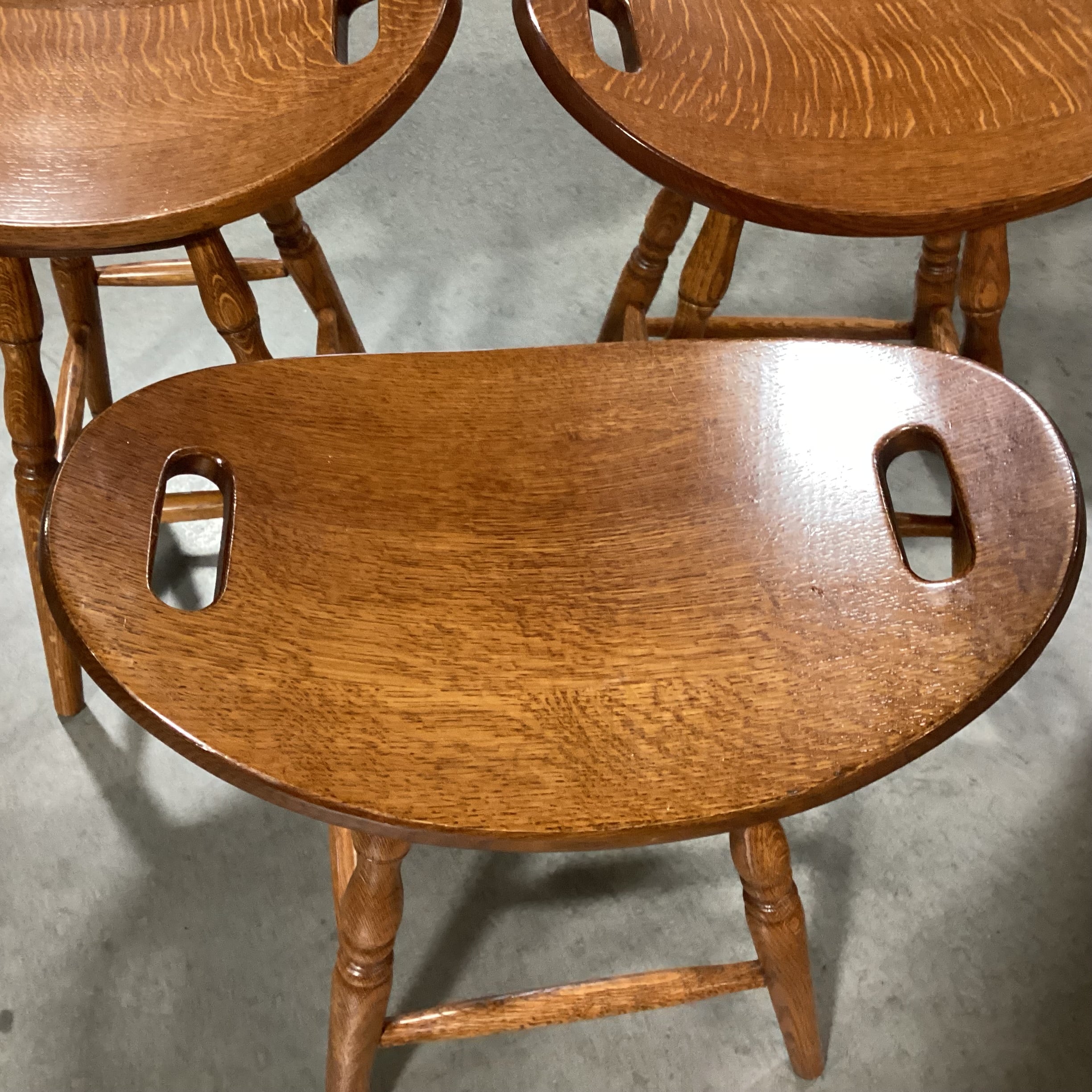 SET of 3 Solid Finished Carved Oak Swivel Saddle Seat Barstools 24"