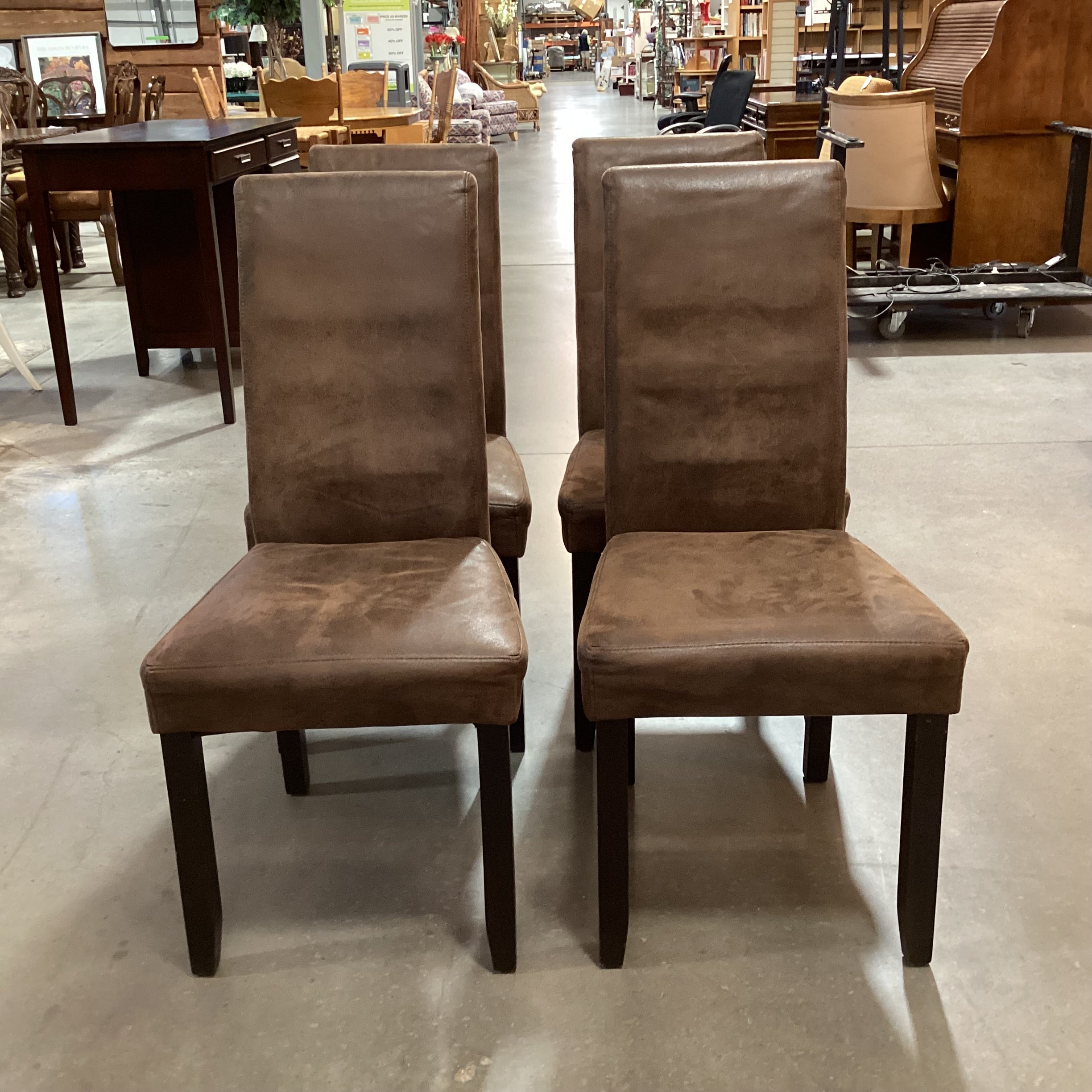 SET of 4 Faux Micro Suede & Dark Wood Dining Chairs 20"x 22"x 40"