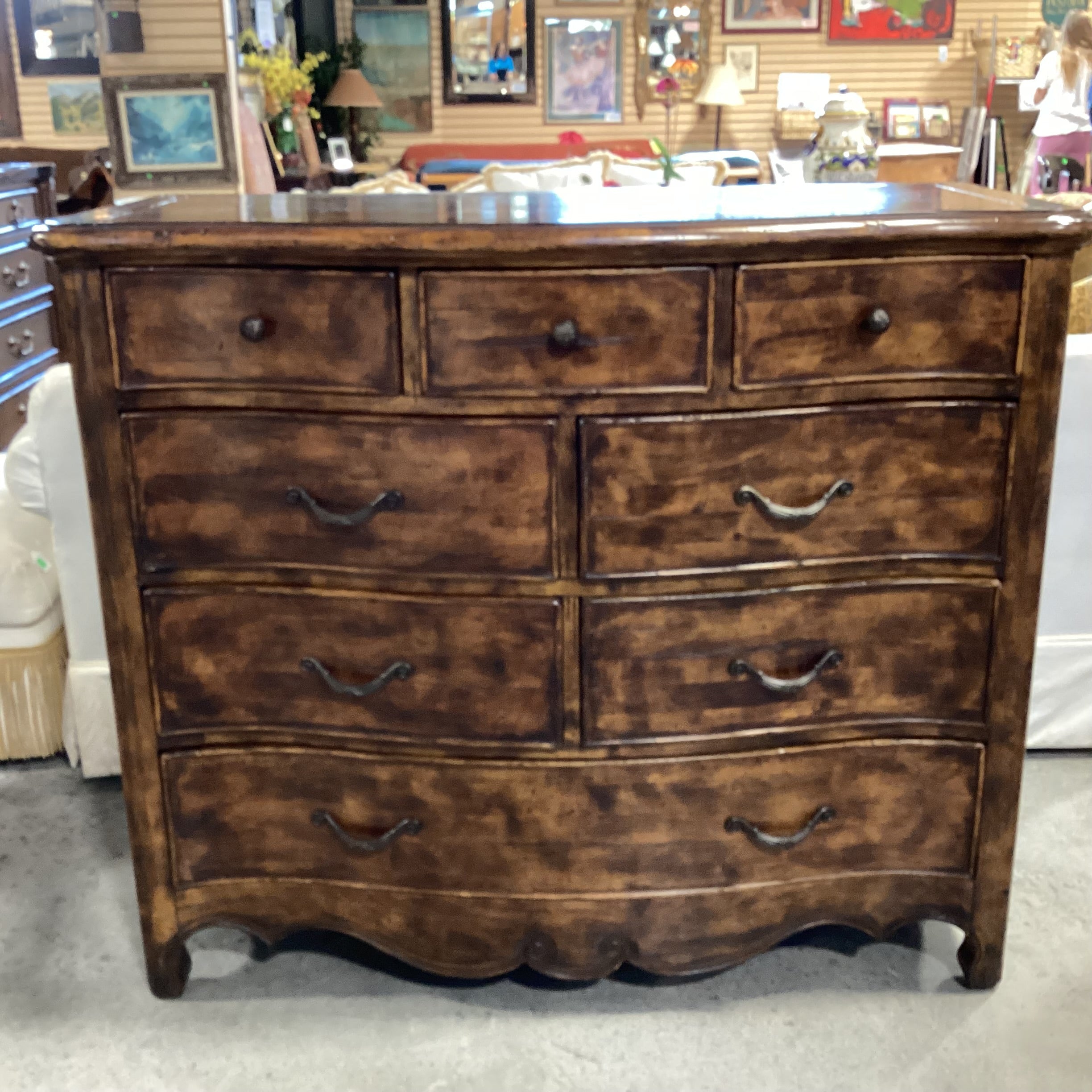Dark Distressed Solid Wood 8 Drawer Chest 50"x 23"x 42.5"