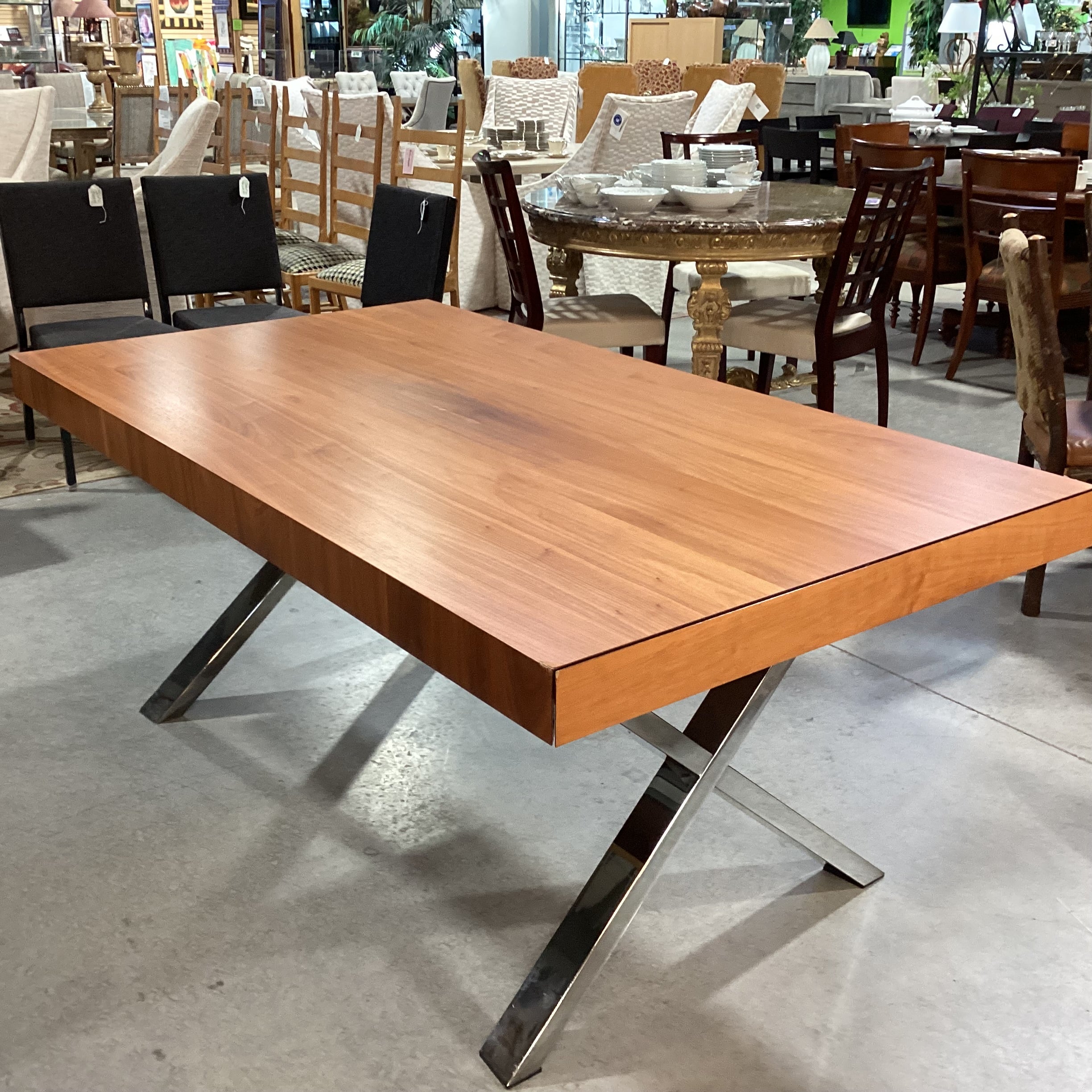 Calligaris Italian Modern Veneer & Chrome with End Extend Tuck Under Leaves Dining Table 71" to 118"x 39.5"x 30"