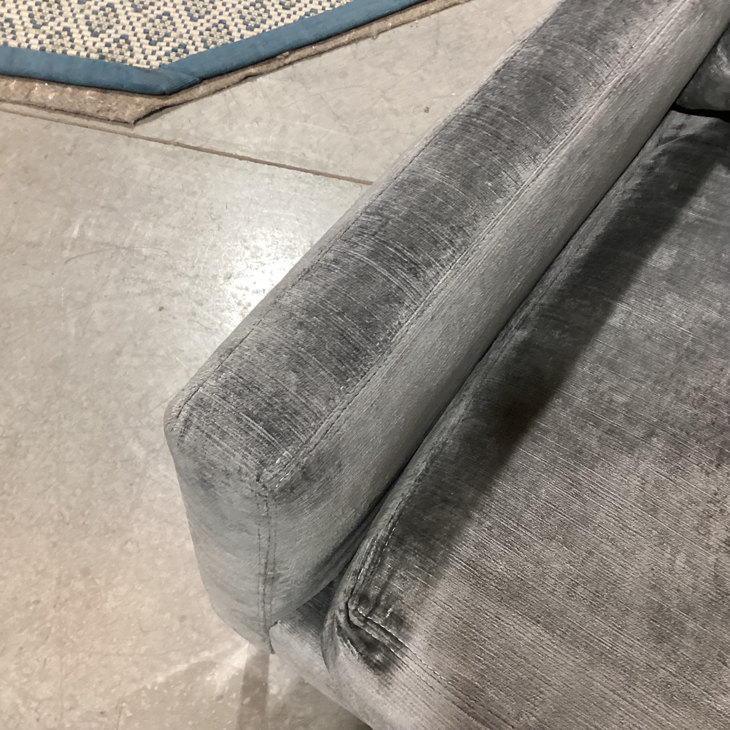 Lee Industries Custom Blue Grey Textured Velvet Down Mix & Chrome Modern Sofa 107"x 36"x 34"