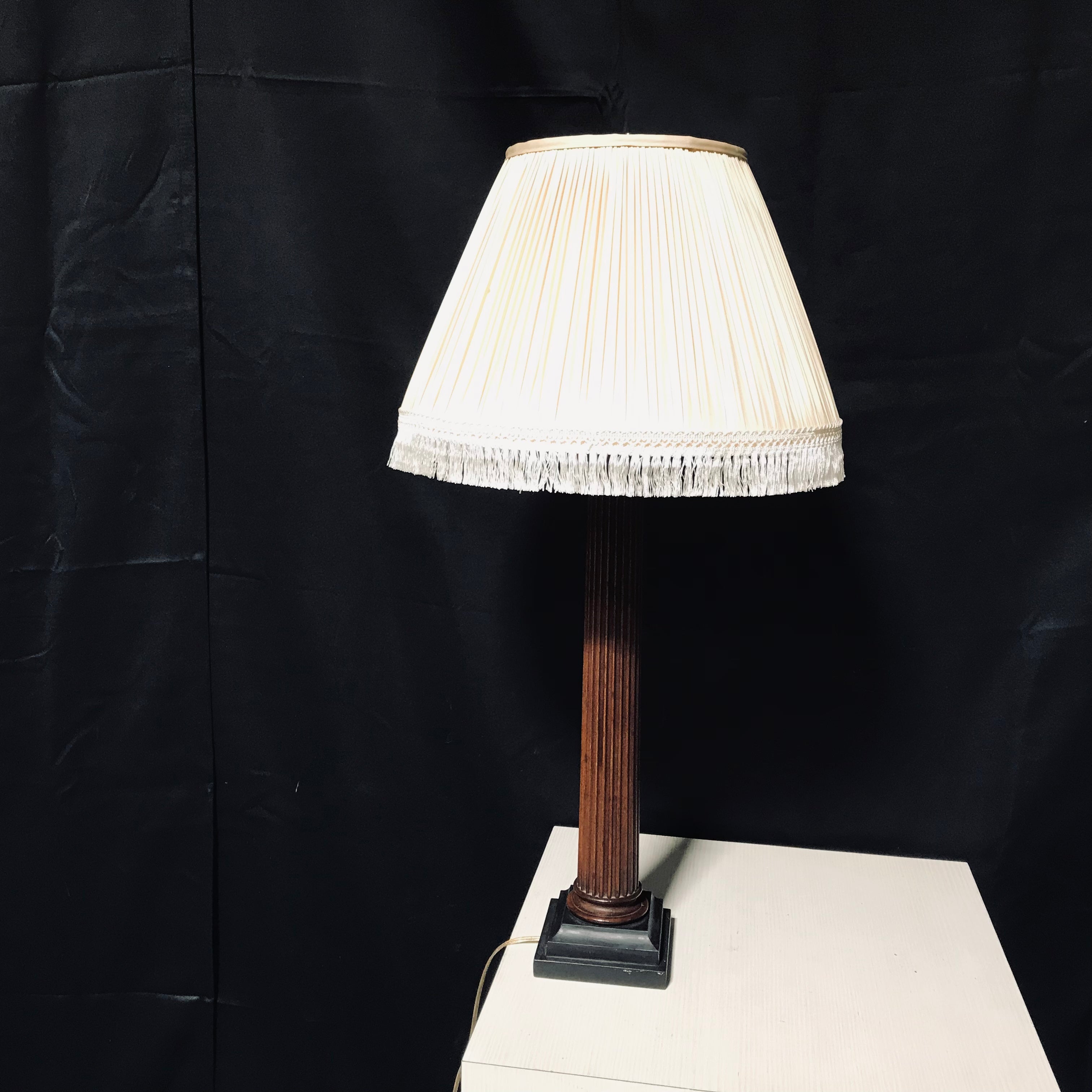 Wood Brown Roman Column Look Table Lamp With Tassel Shade, Base 5.5" Height  31"