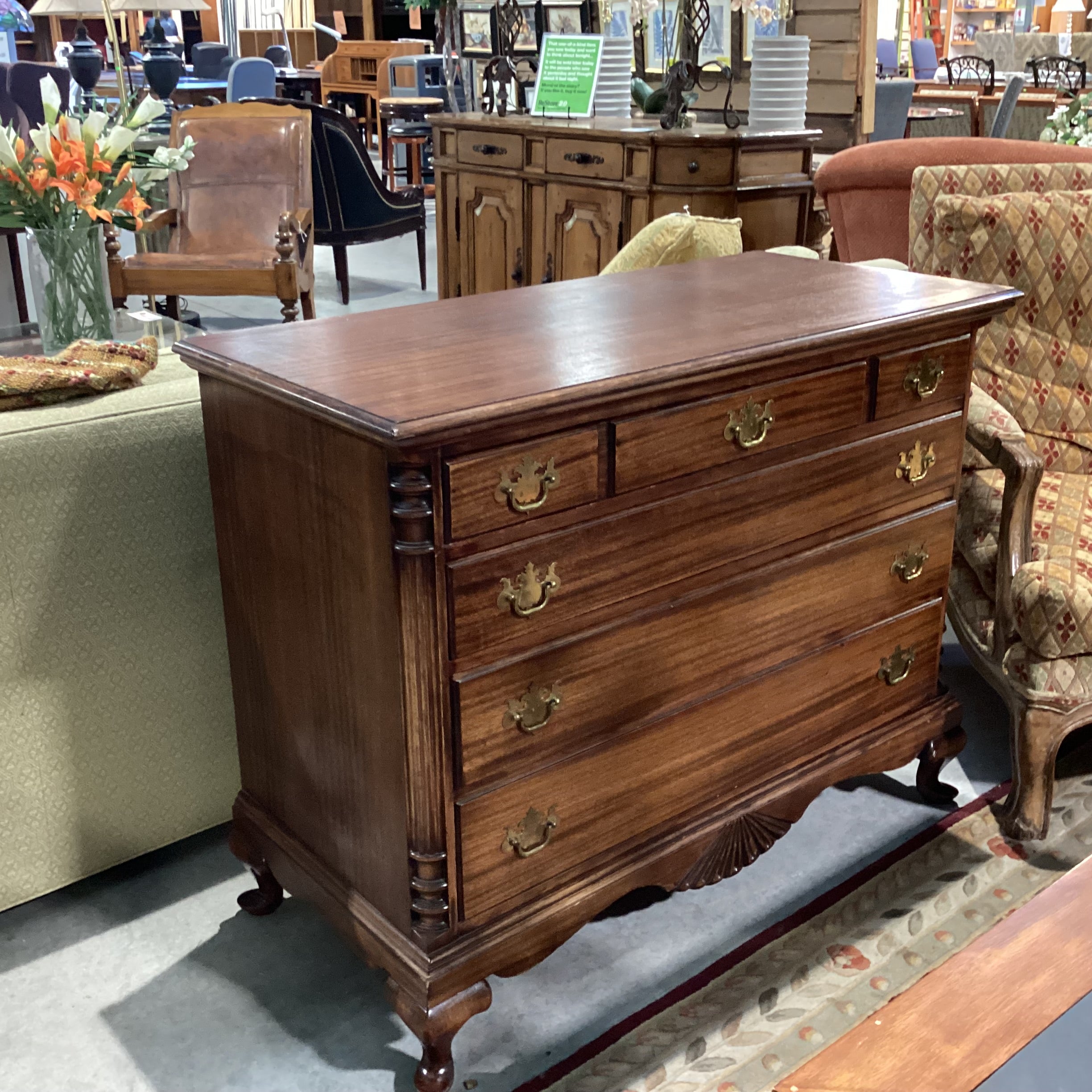 Antique Finished Mahogany 4 Drawer Chest 45"x 21"x 36"