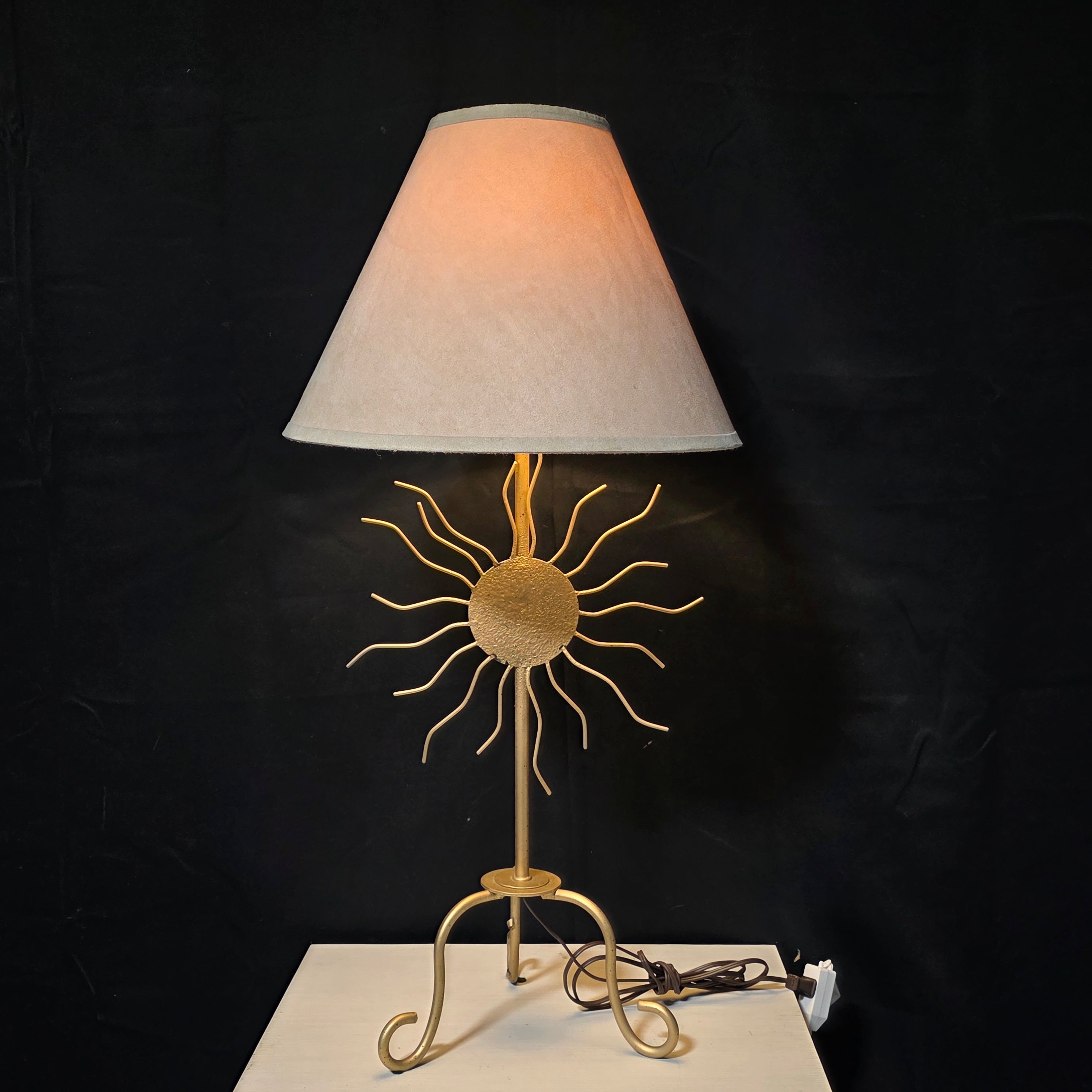 Celestial Gold Sun Lamp with Suede Shade 16"Dx33"