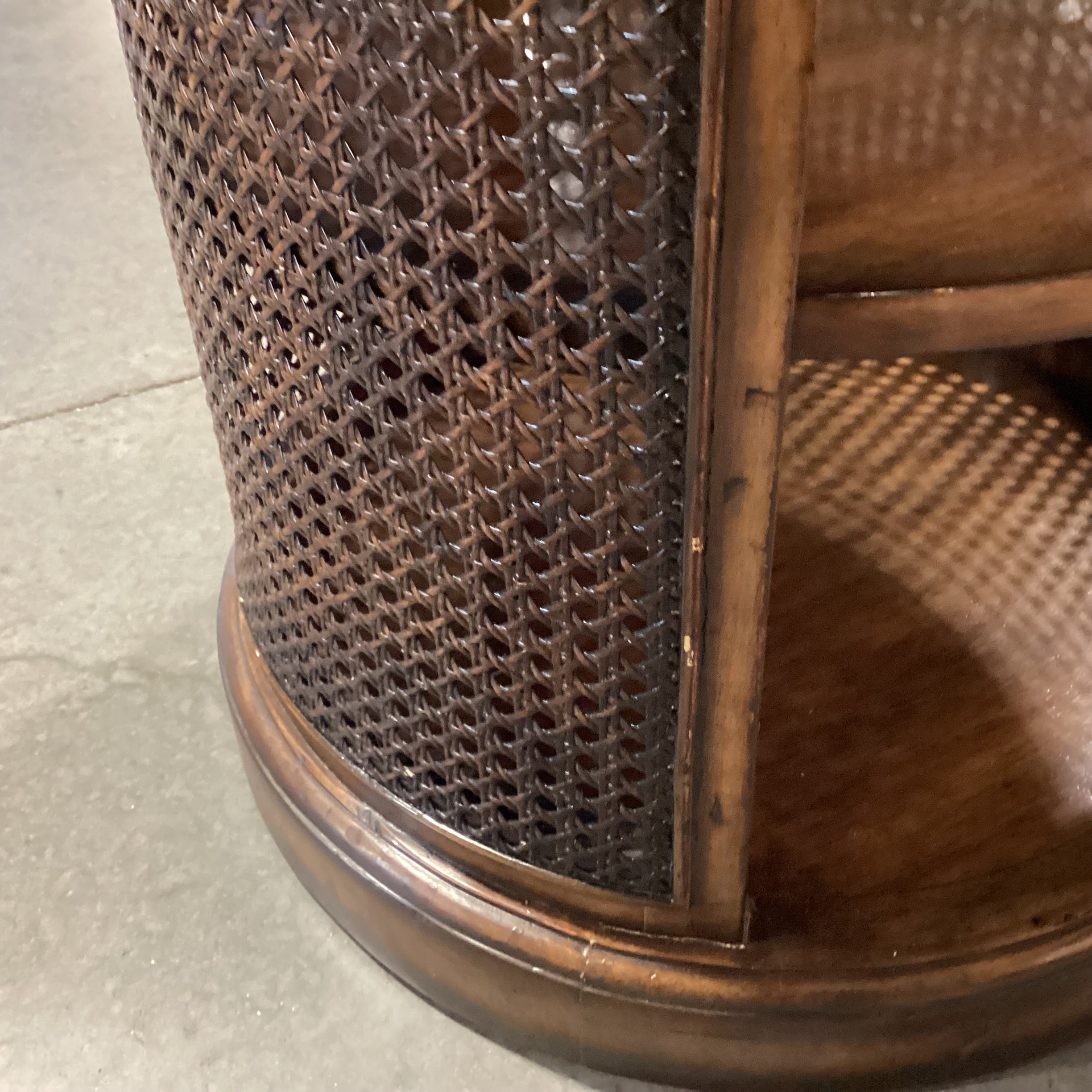 Round Finished Wood & Caning 1 Drawer with Shelves End Table 20" Diameter x 24"