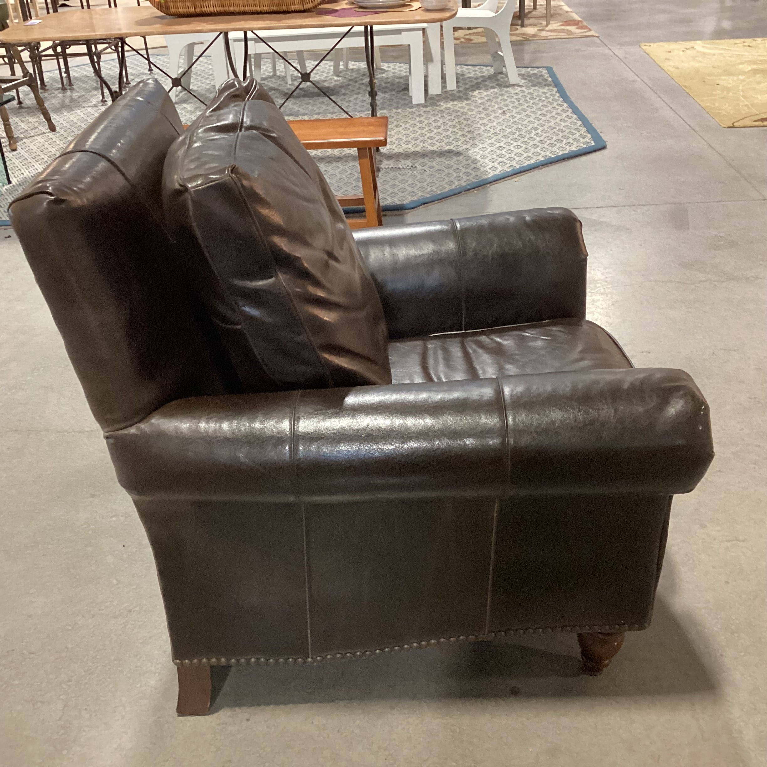 Paul Robert Dark Chocolate Leather Nailhead Chair 38"x 36"x 38.5"