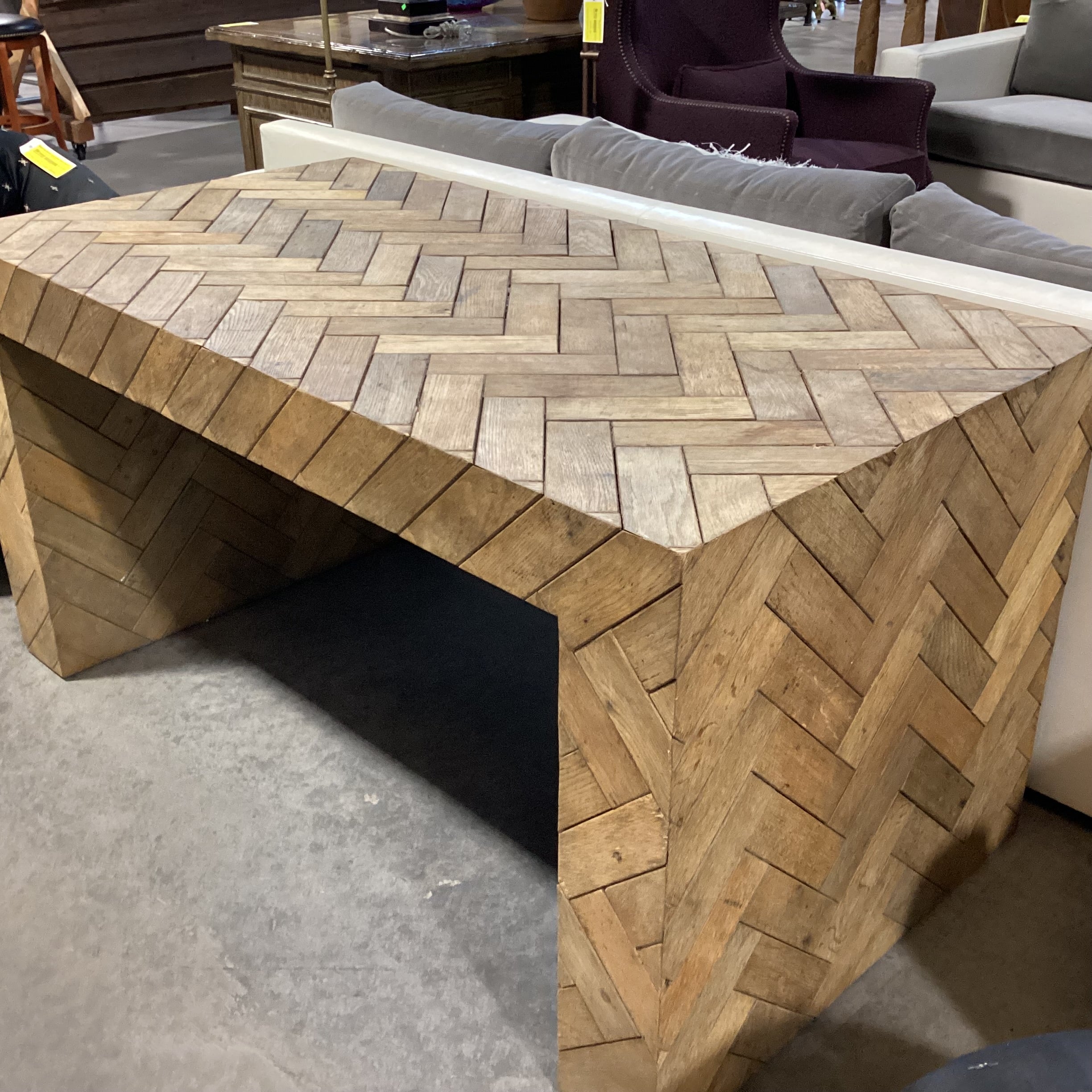 Natural Wood Plank with Chevron Pattern Desk 59"x 31.5"x 30"