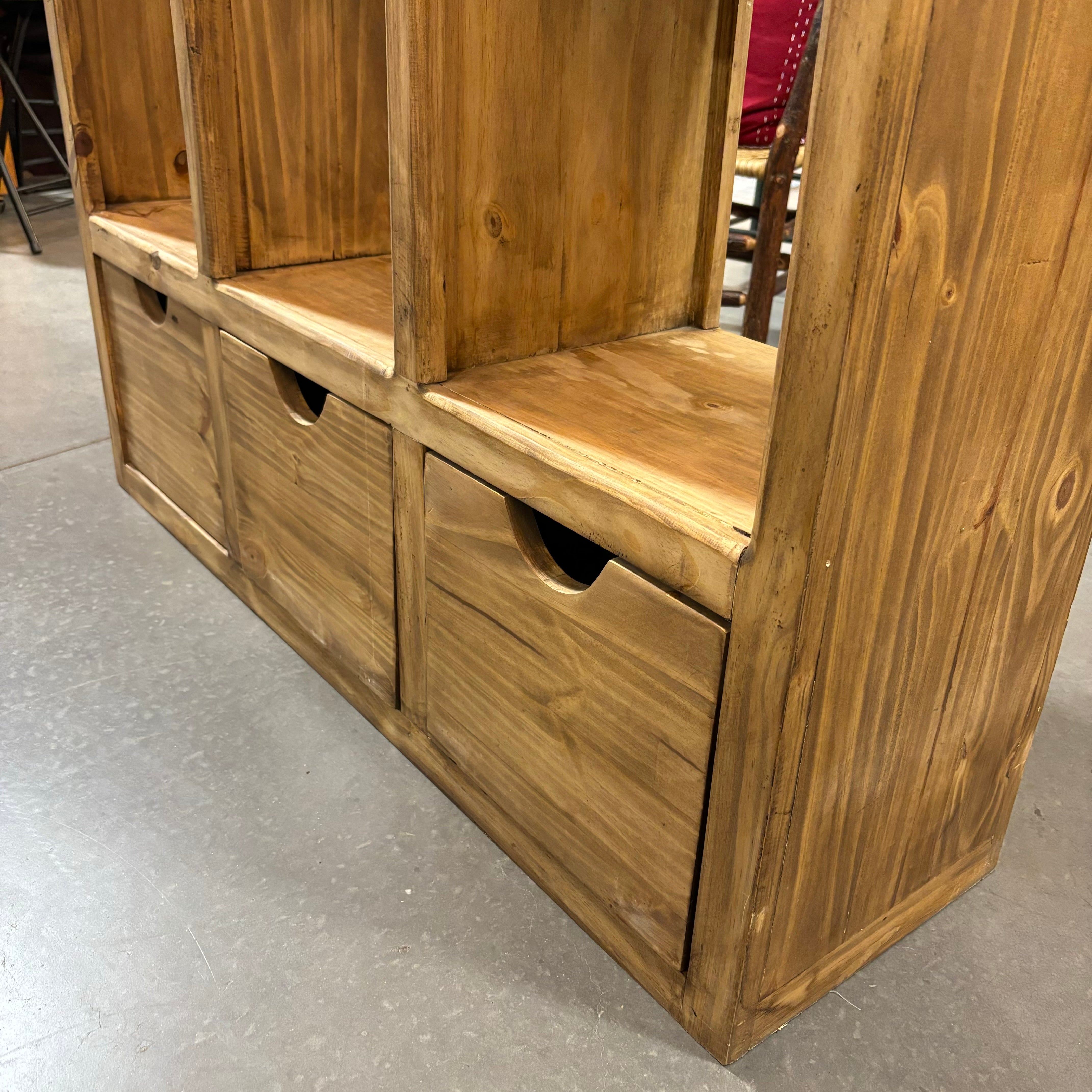 Natural Style Solid Pine 9 Cubby with 3 Drawers Bookcase 49"x 14"x 75"