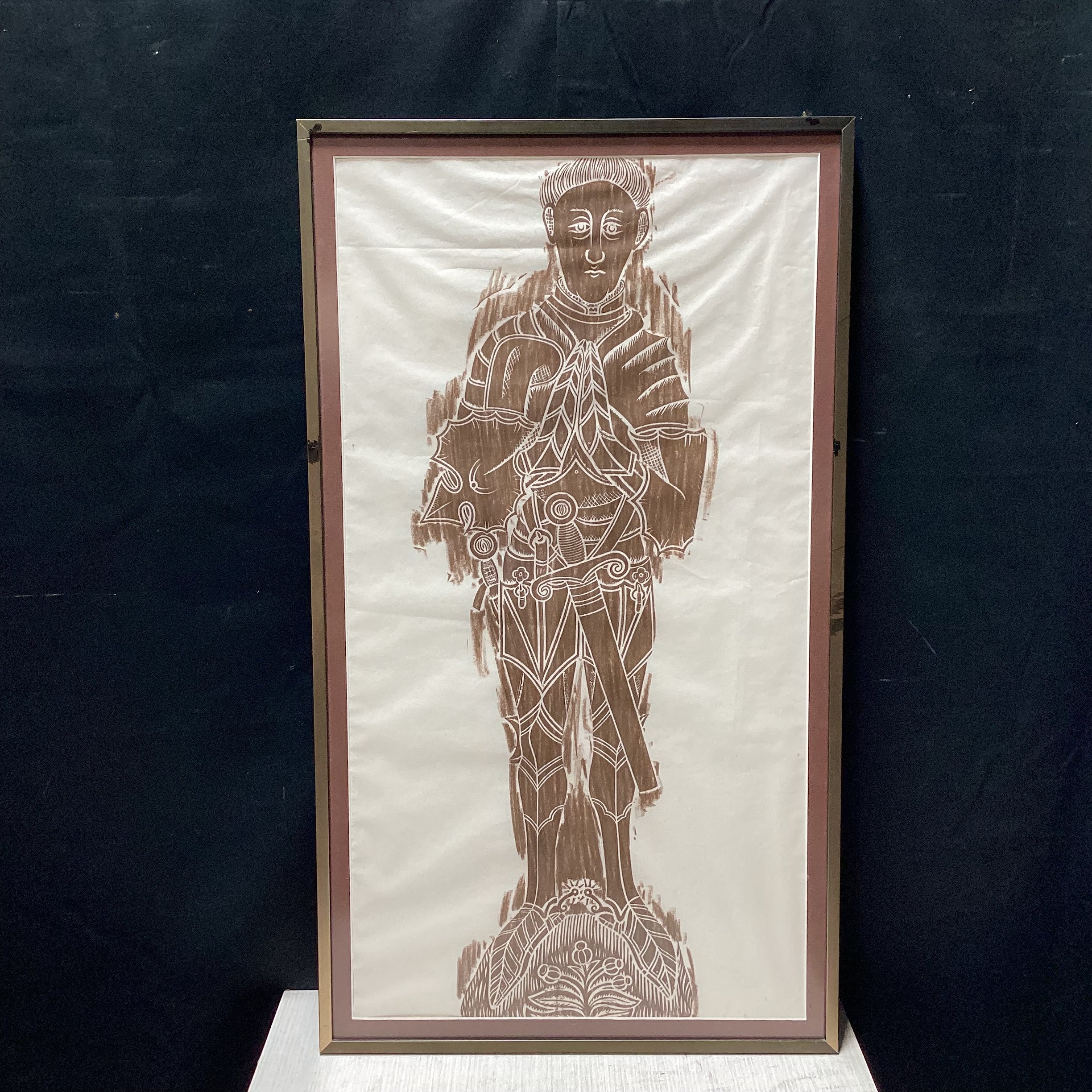 Framed Gravestone Rubbing Of Sir Thomas Peyton 17" x 30.5"