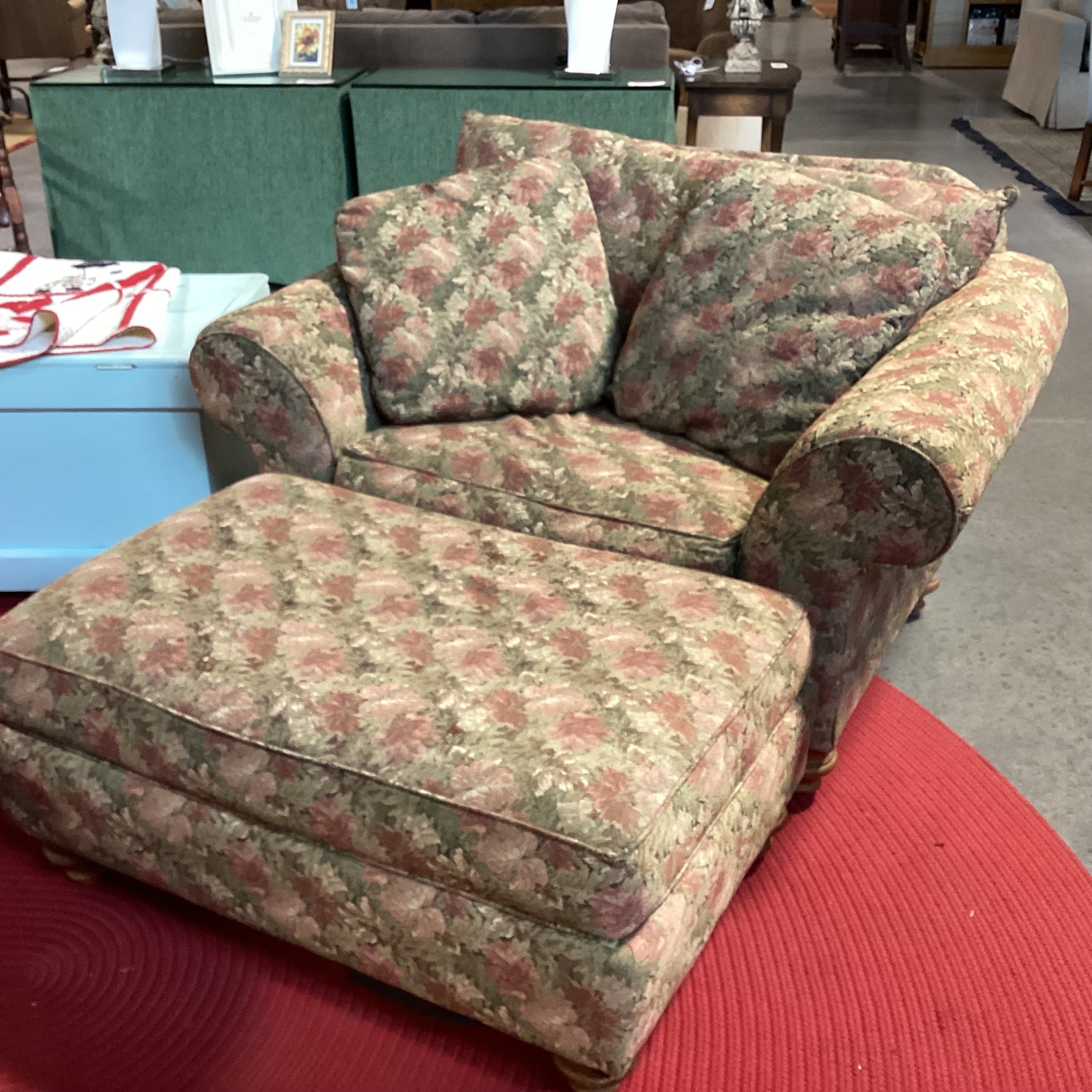 Cochrane Furniture Sage Pink Floral with Ottoman Oversized Chair 52"x 40"x 34"