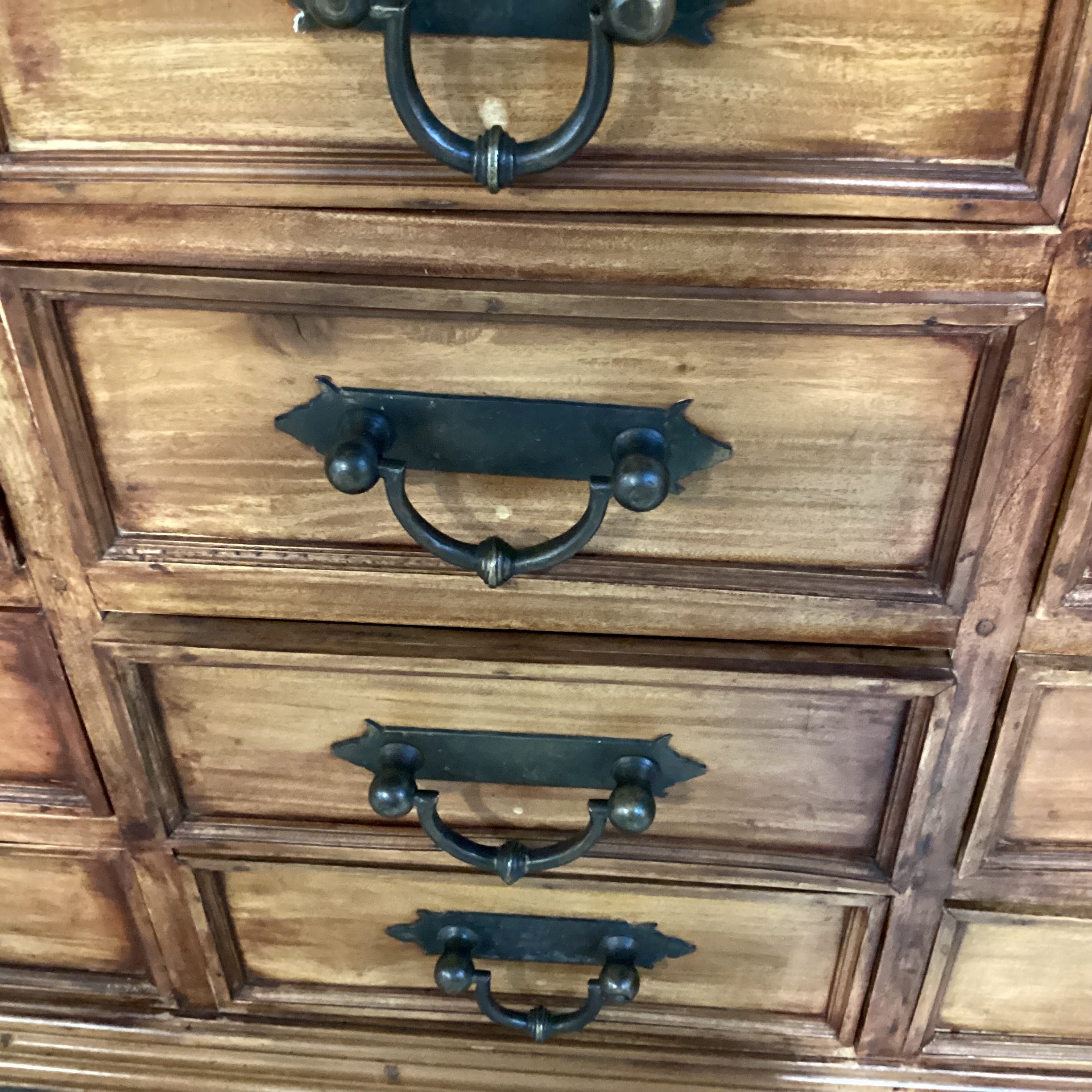 Solid Rustic Carved Wood & Iron 12 Drawer Dresser 68"x 26"x 45.5"
