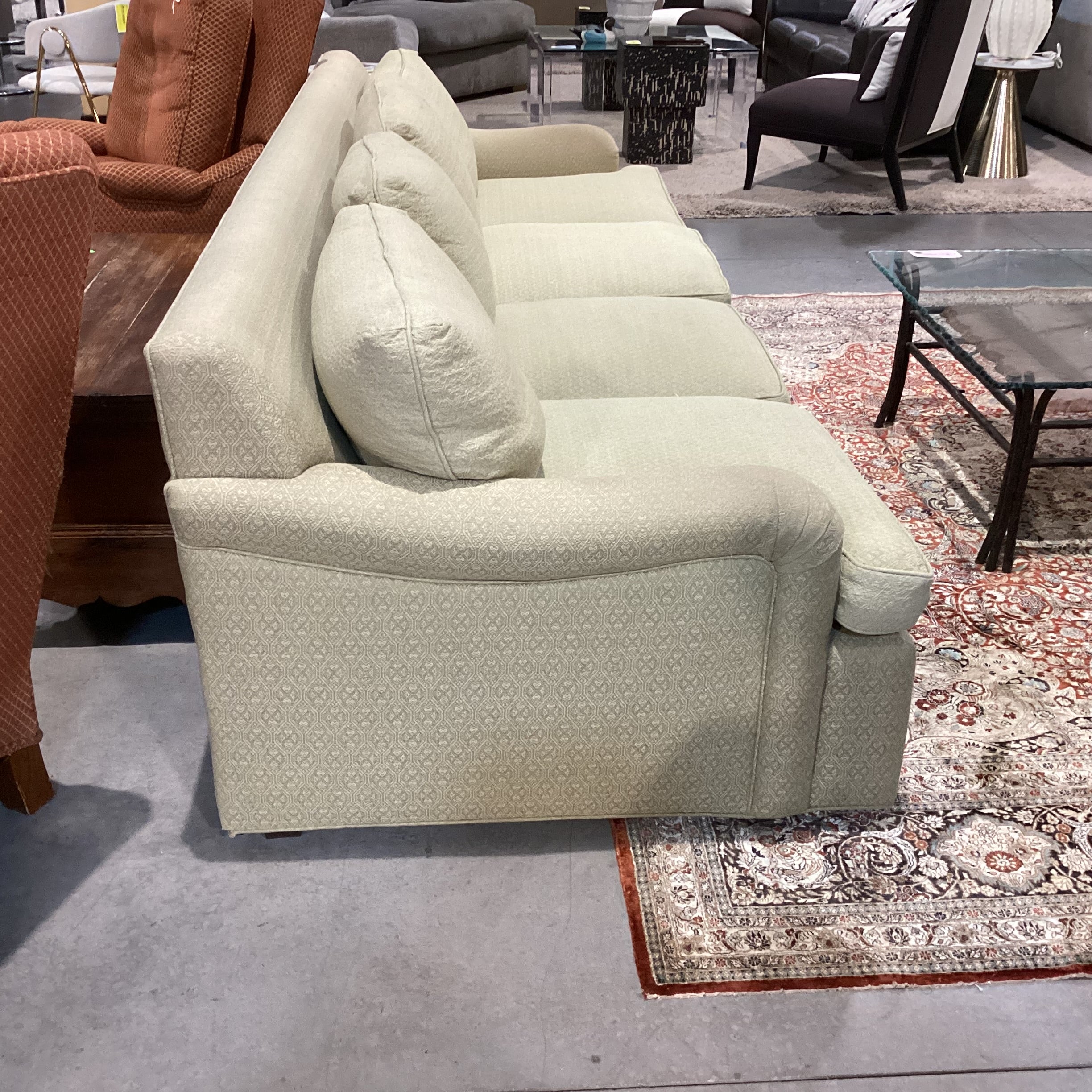 Vintage Avery Boardman Green & Gold Textured Pattern 4 Seat Sofa 108"x 40"x 32"
