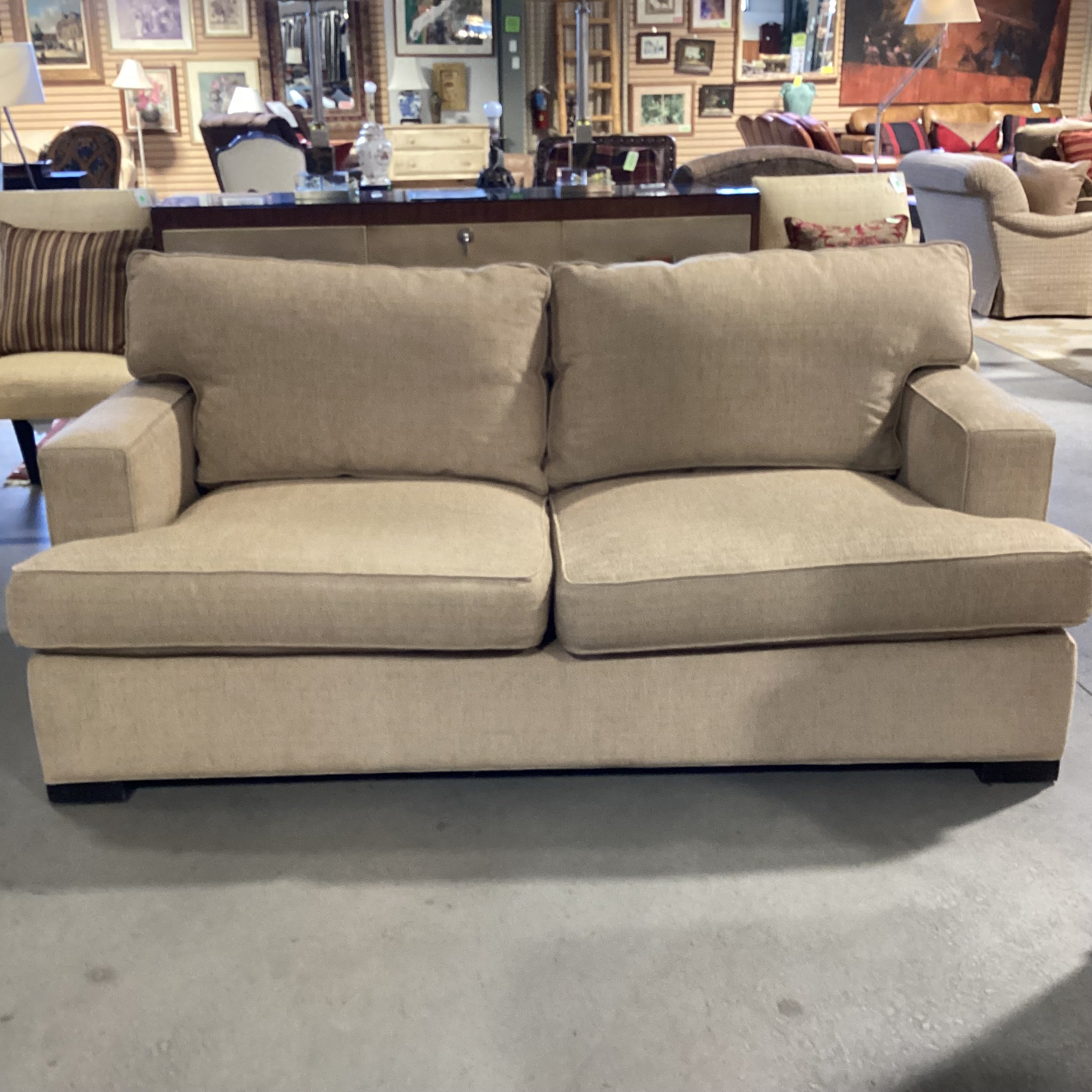 Beige Tan Woven Track Arm Sofa 76"x 40"x 31"