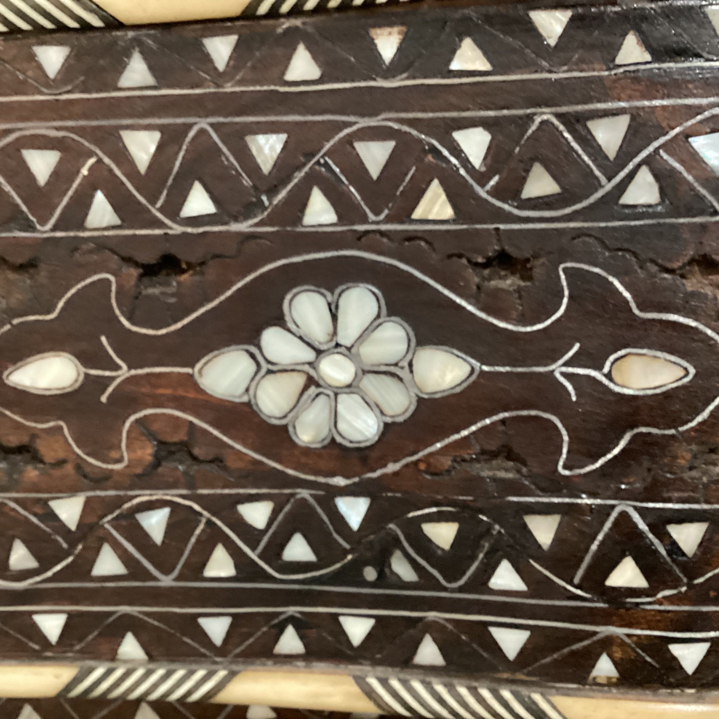 Damascus Carved Wood Mother of Pearl Inlay & Marble Top Wedding Chest 45.5"x 20.5"x 37"