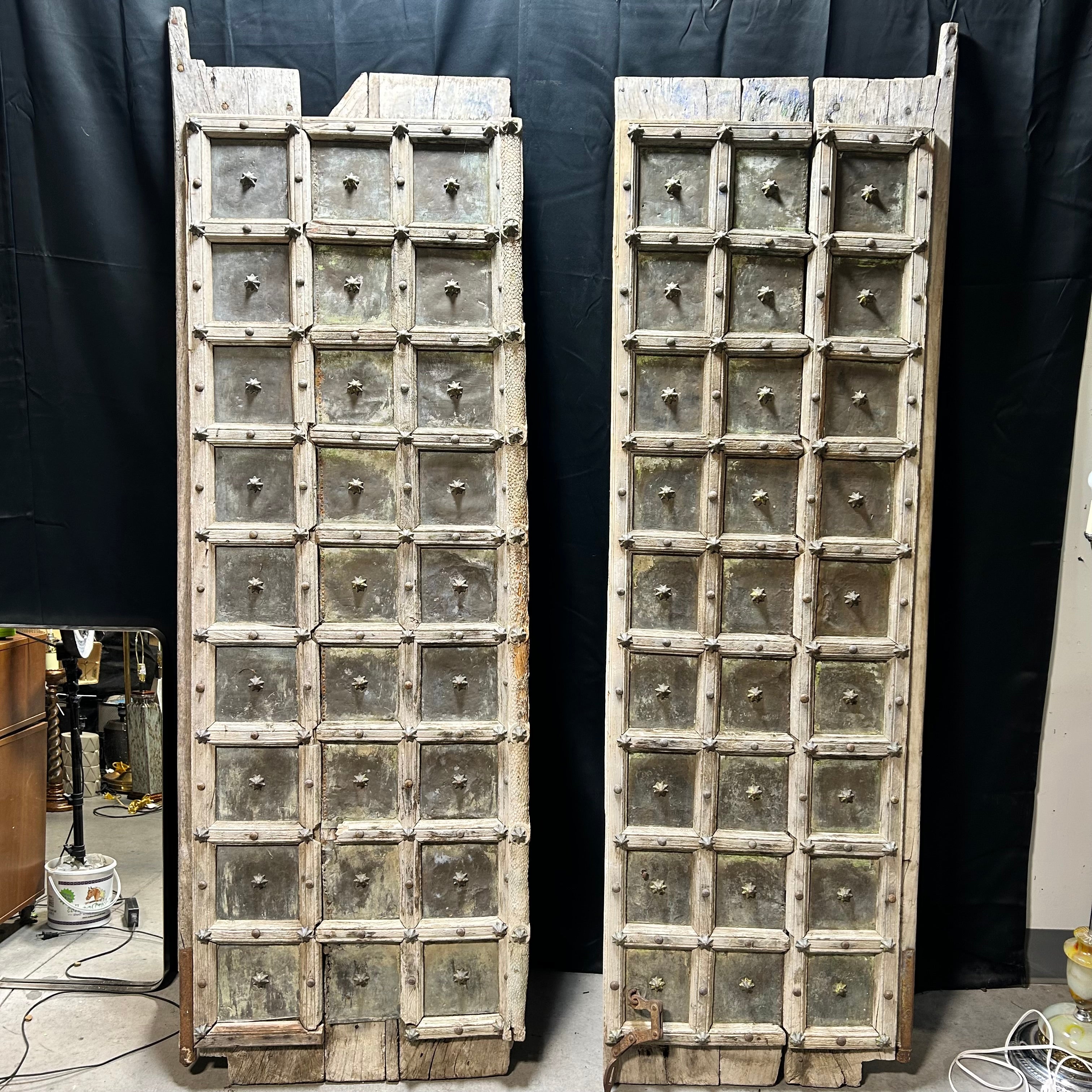 Antique Tibetan / Indian Hinged Gate Doors With Iron & Copper Hardware 30.5"x 92" Each Door