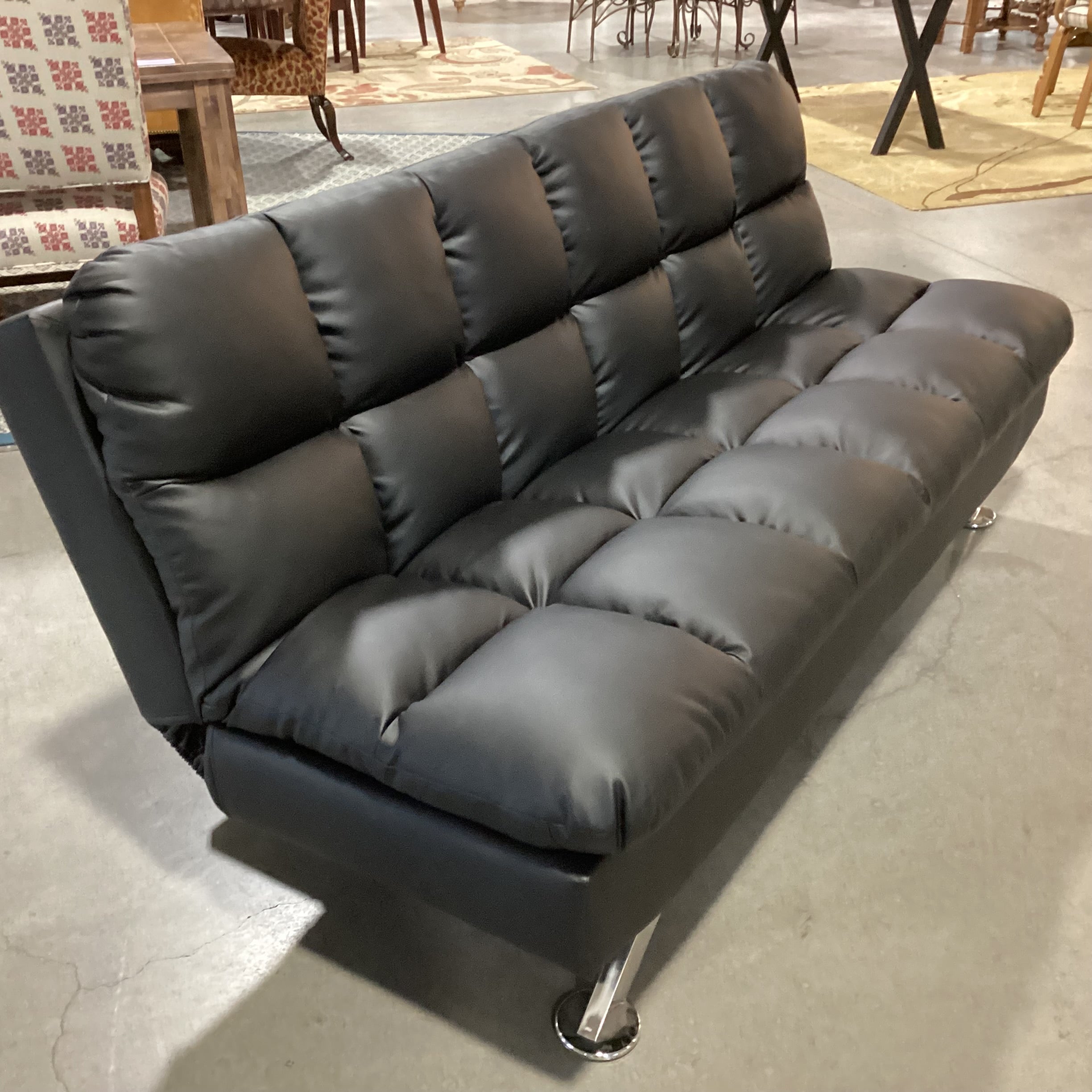 Black Faux Leather Futon Sofa 71"x 32" to 45"x 34"
