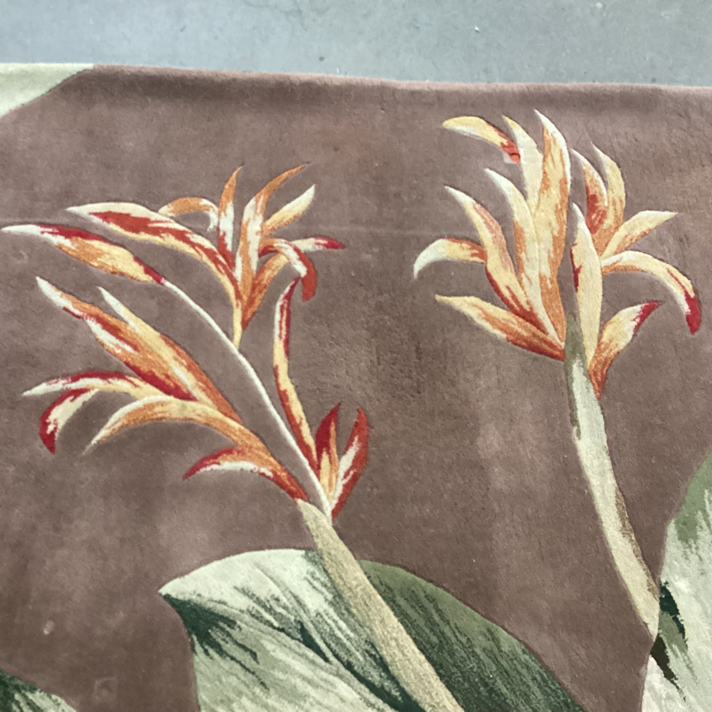 Nourison Tropics Collection Taupe & Green Tropical Floral Premium Quality Wool Rug 8'x 11'