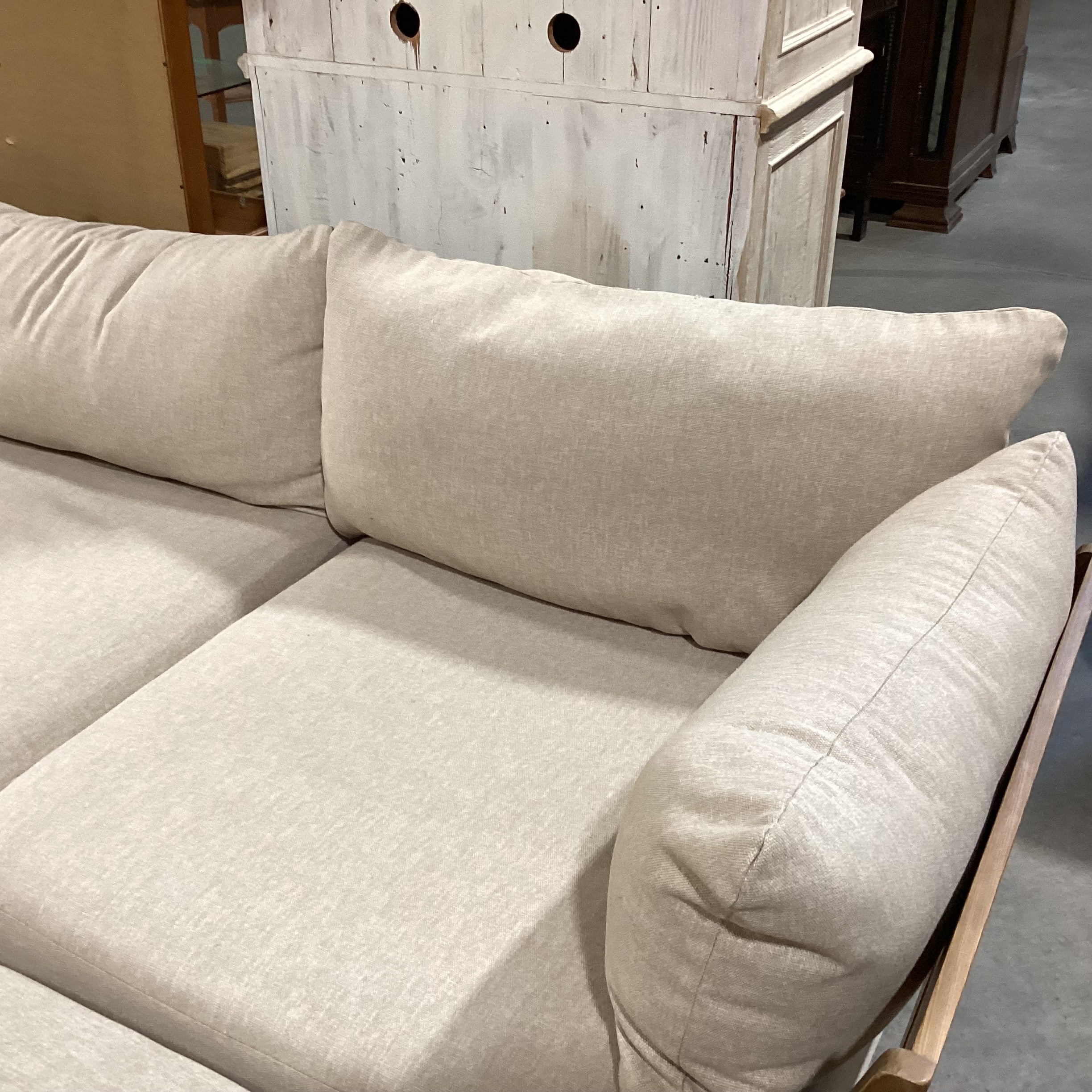 Bondi Mid Century Style Wood Base & Beige Cushions 4 Piece Modular Sectional 118"x 80"x 42"x 26"