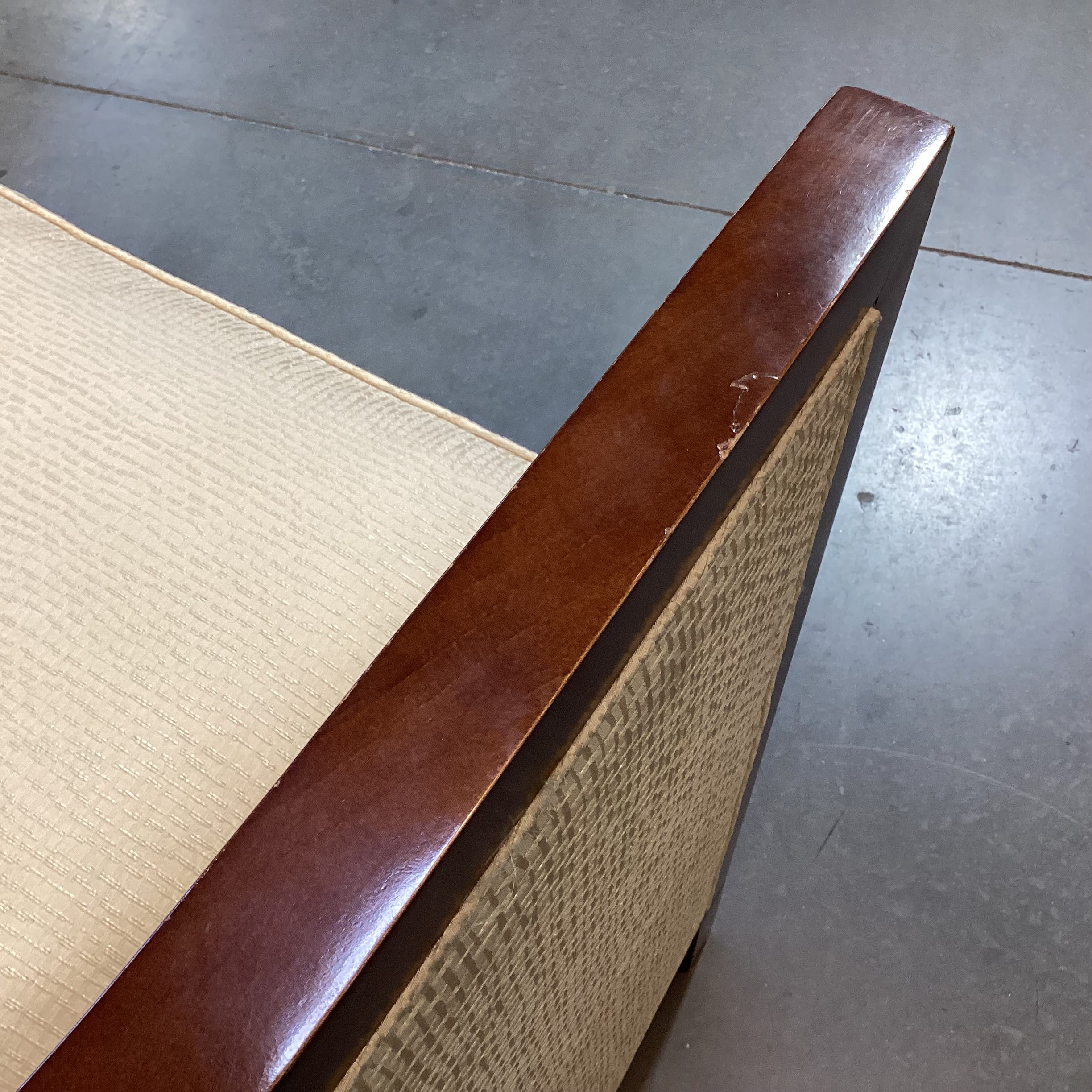 Baker Furniture Golden Silky Woven with Button Tufting Half Moon Chair 36"x 31"x 30.5"