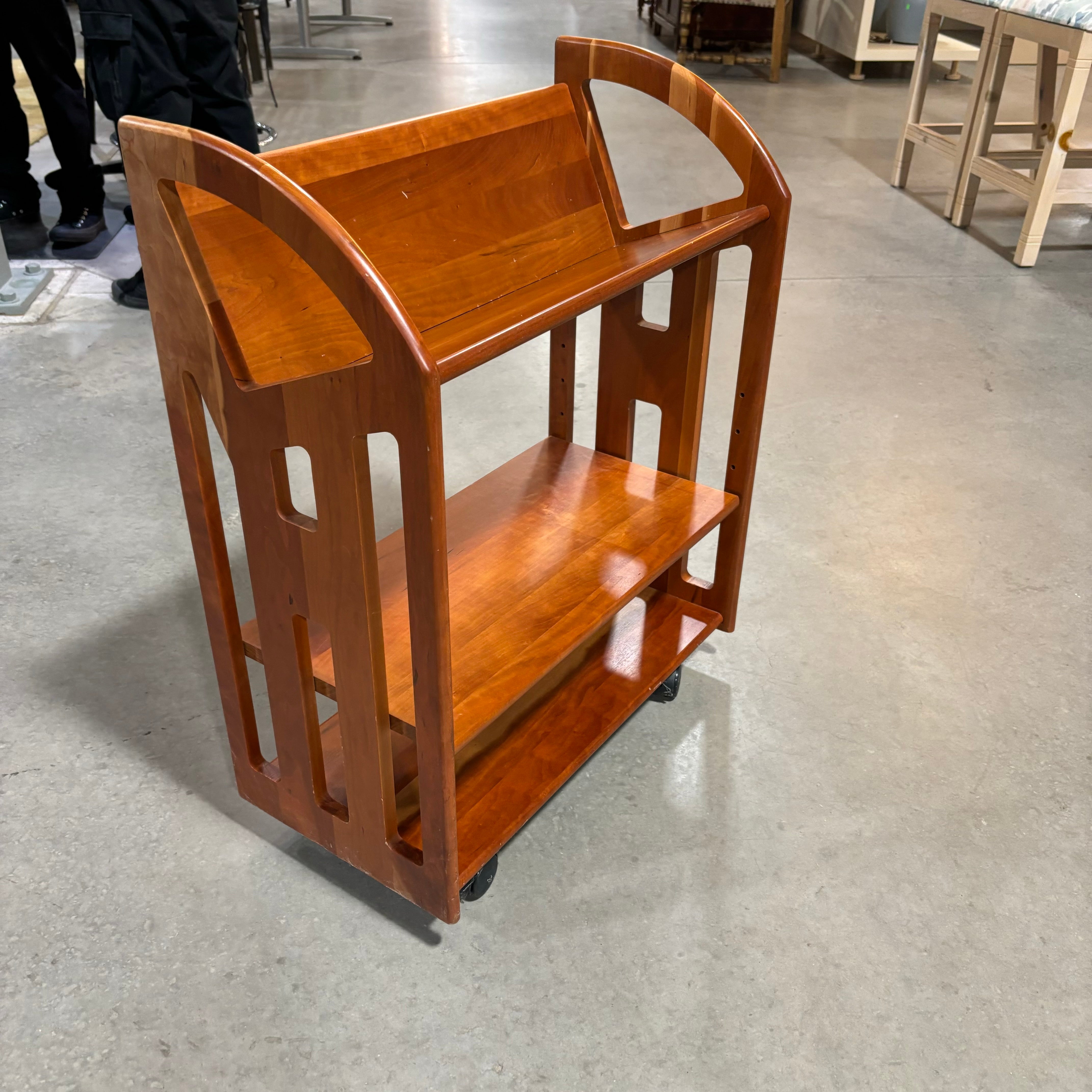 Levenger Three Tiered Oak Veneer on Casters Library Cart Shelves 25"x 13"x 31"