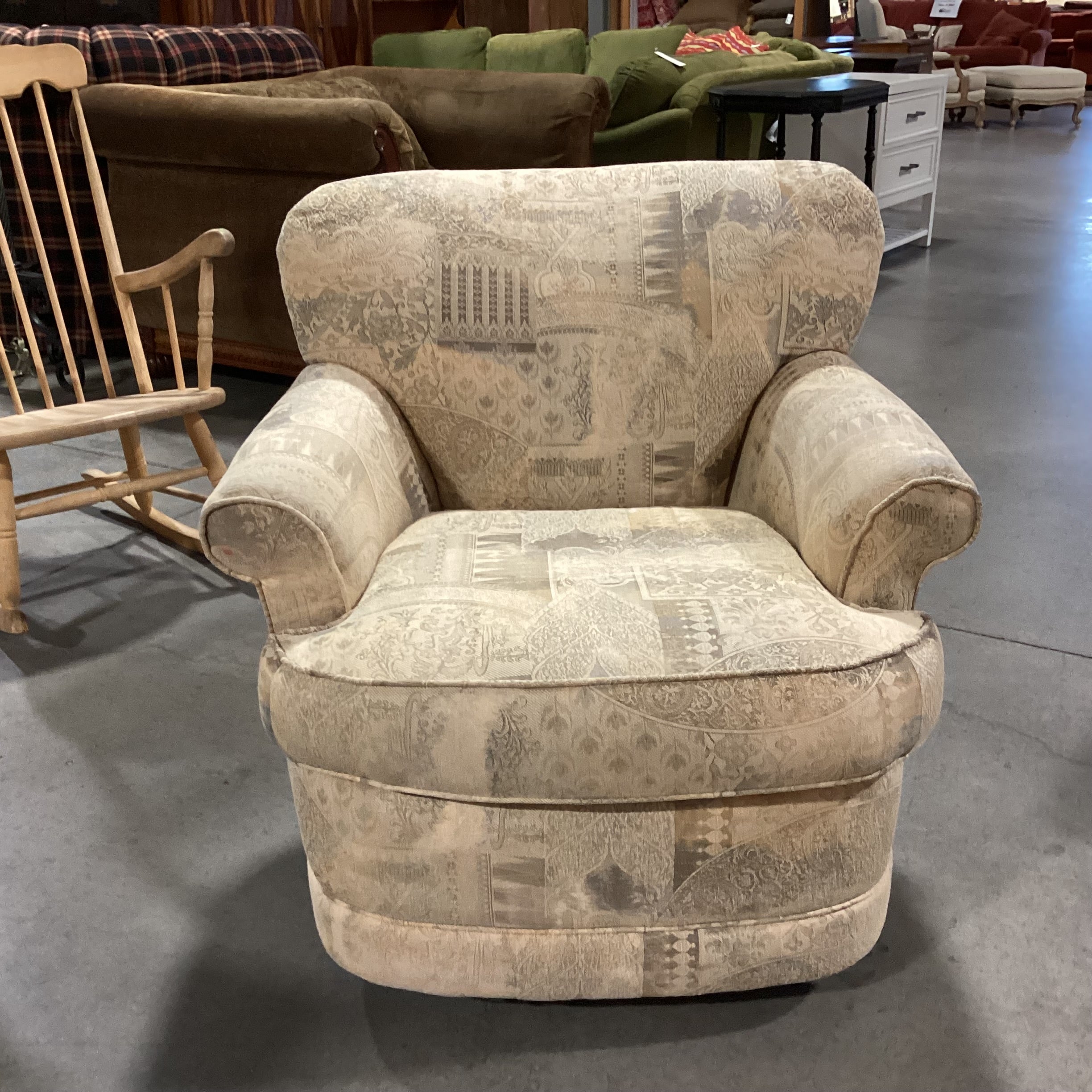 Rowe Furniture Cream Gold Grey Multi Design Swivel Rock Chair 33"x 34"x 33"