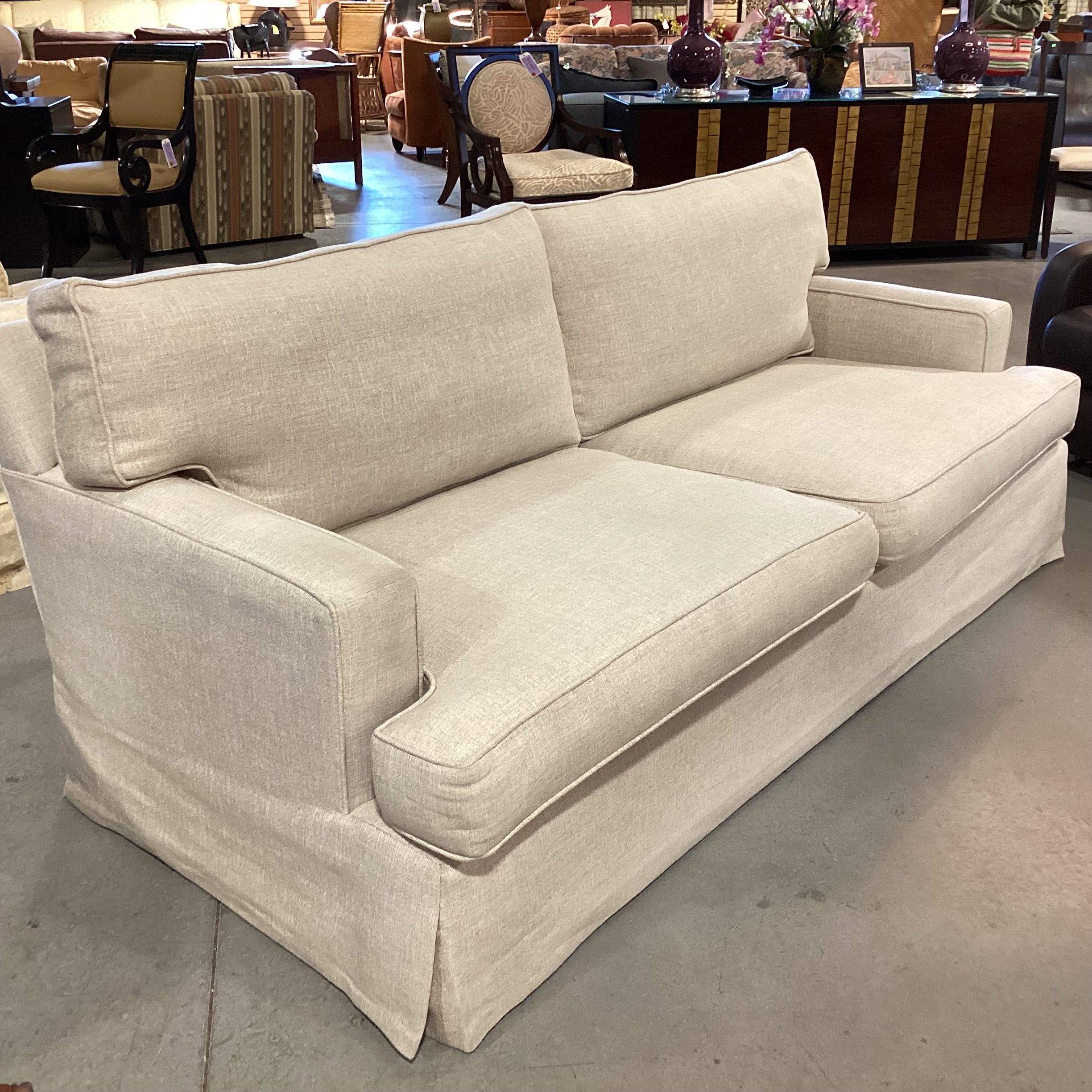 Barclay Buttera Home Los Angeles Oatmeal Heavy Texture Woven Down Mix Custom Sofa 85"x 41"x 32"