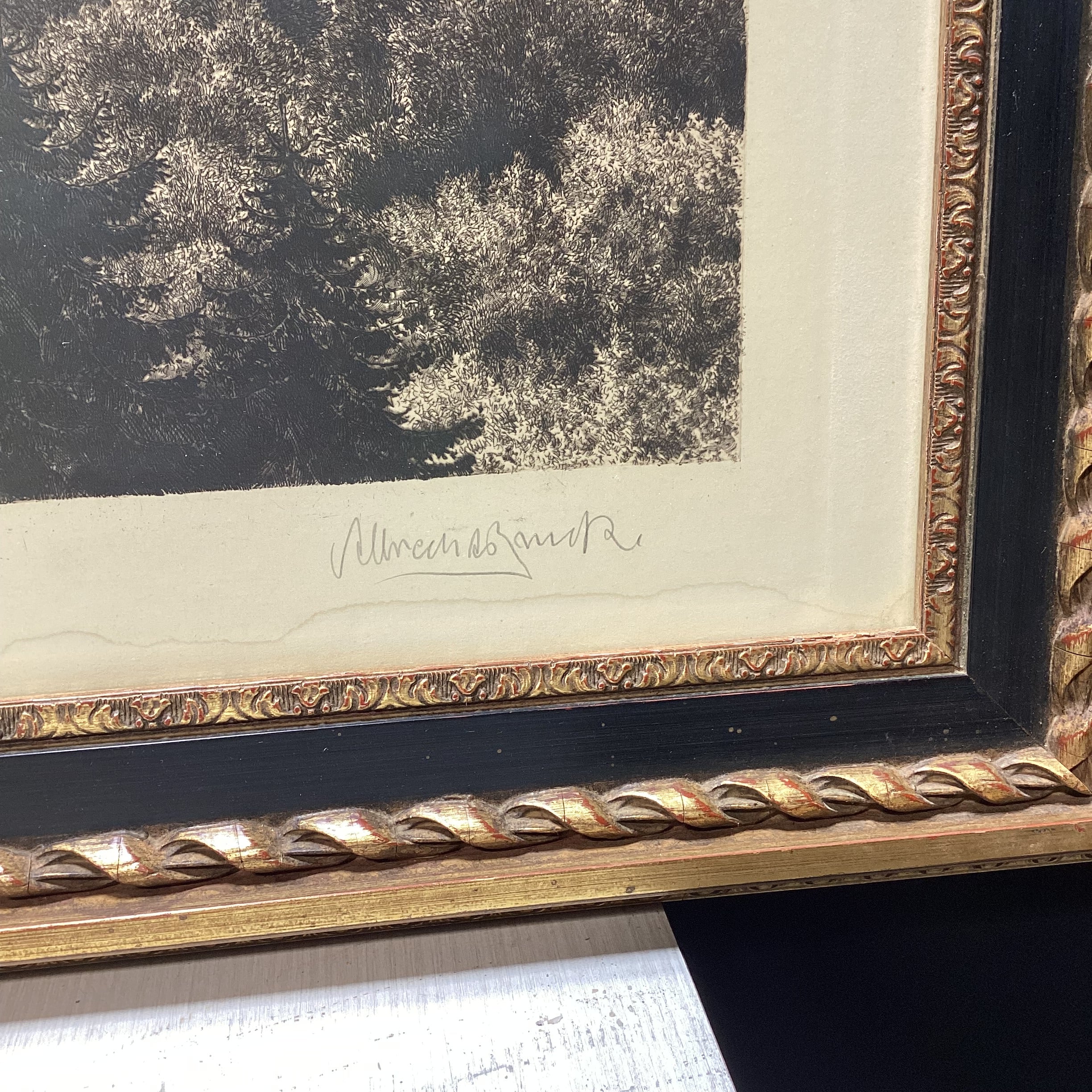 Albrecht Bruck Signed Wartburg Castle, Eisenach, Germany Etching In Gold & Black Frame 31.5" x 25.5"