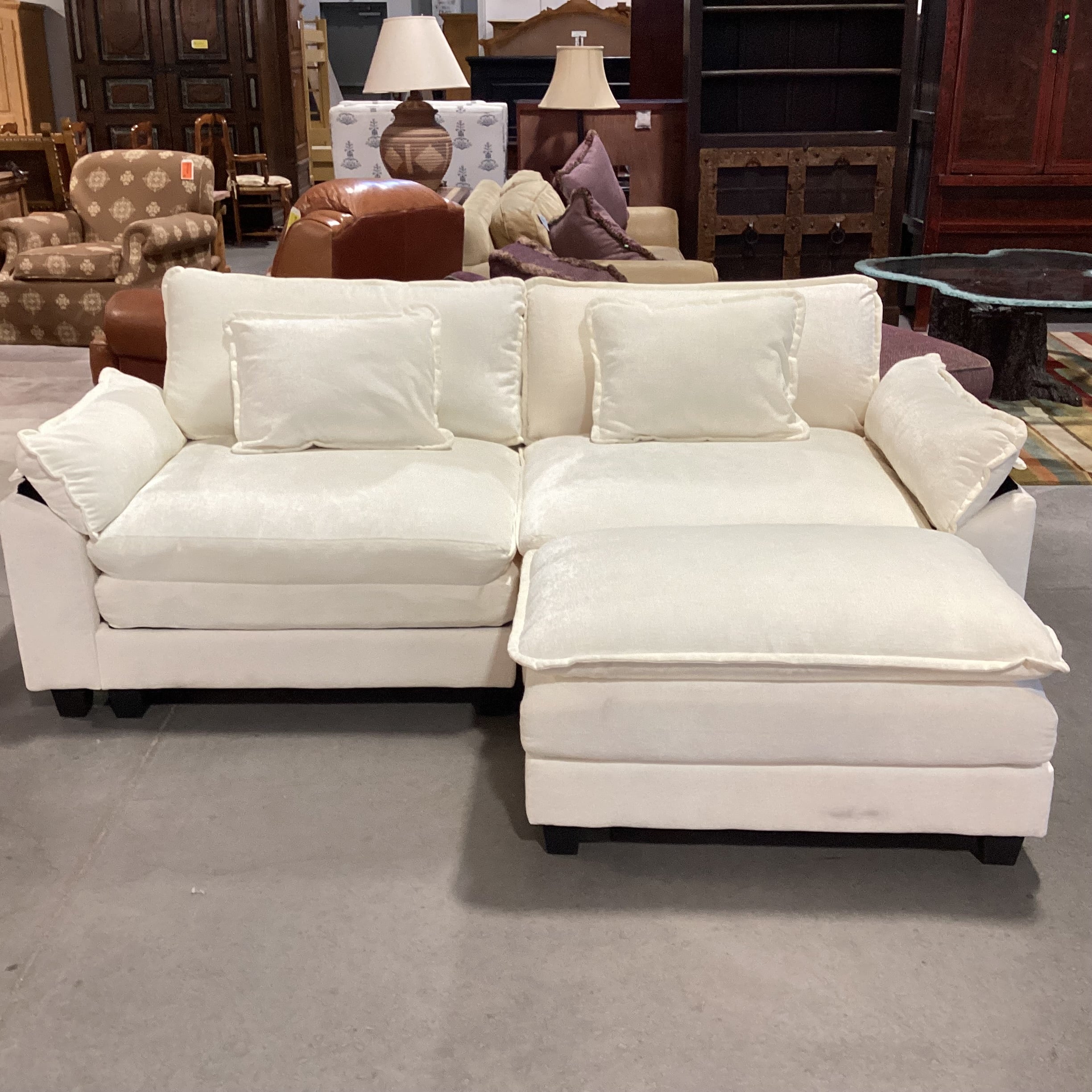 Cream Chenille Woven 3 Piece Modular with Ottoman Sofa 86"x 37"x 32"