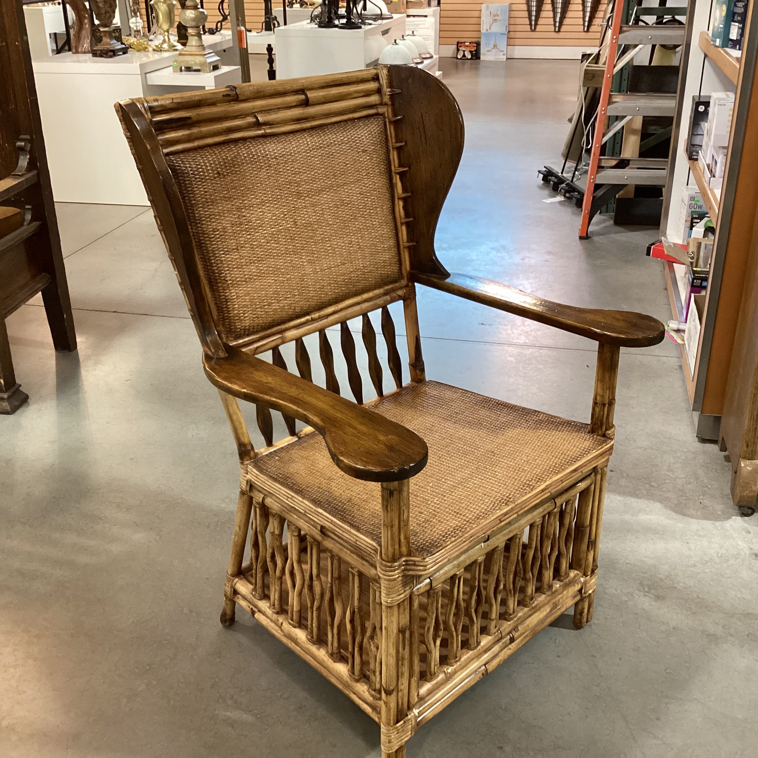 Palecek Bamboo Wood & Rattan Woven with Bottom Storage Arm Chair 30"x 26"x 42"